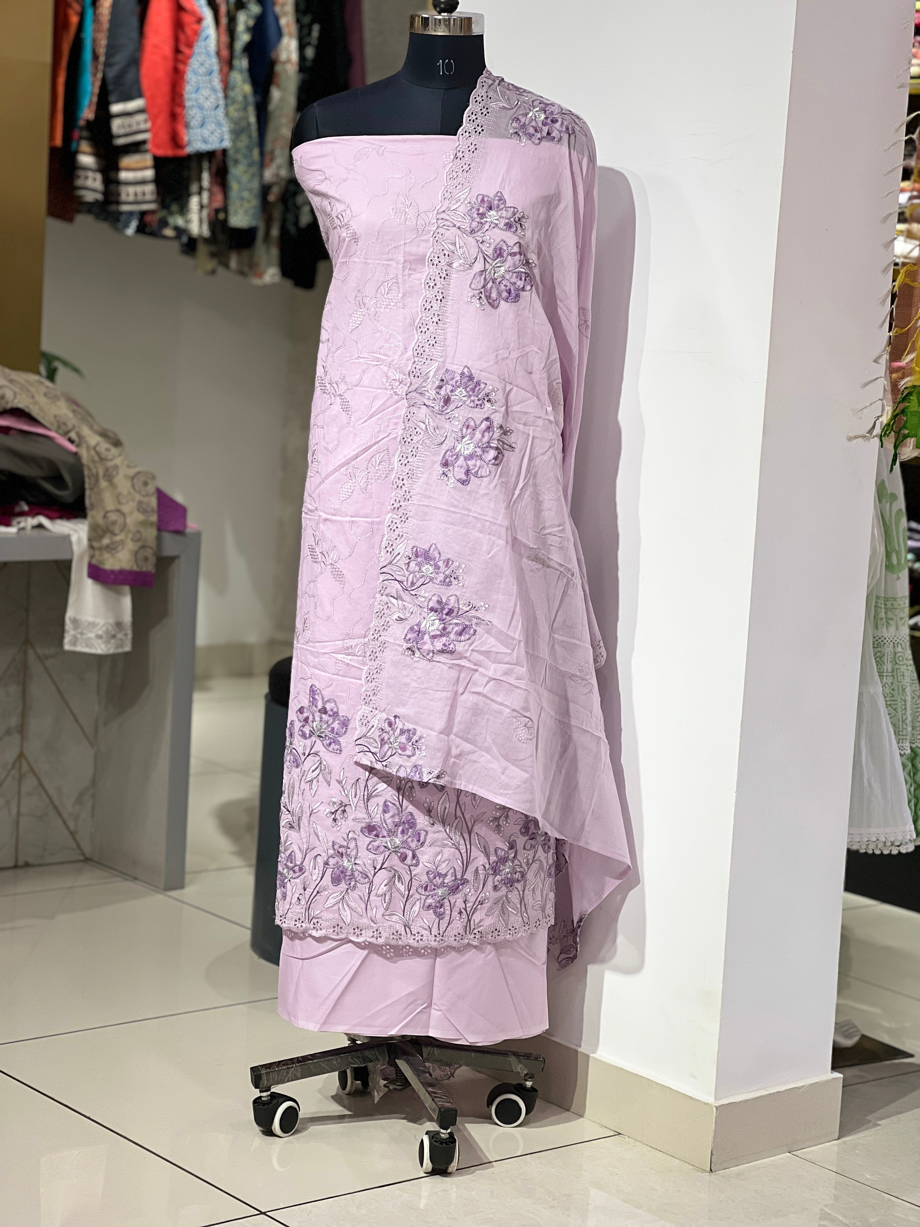 Machine Embroidery Detailed Cambric Cotton Salwar Set | GE130