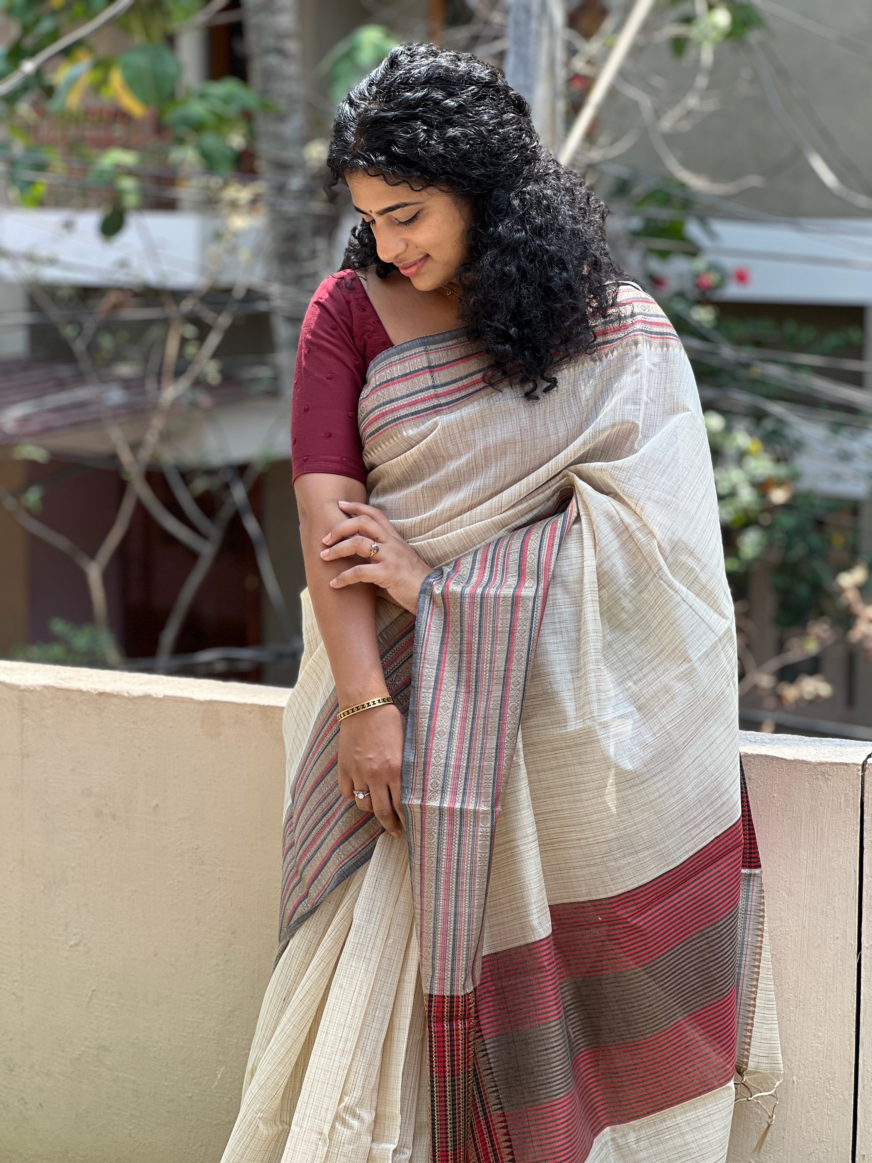 Beige Color Cotton Blended Saree | JDS109