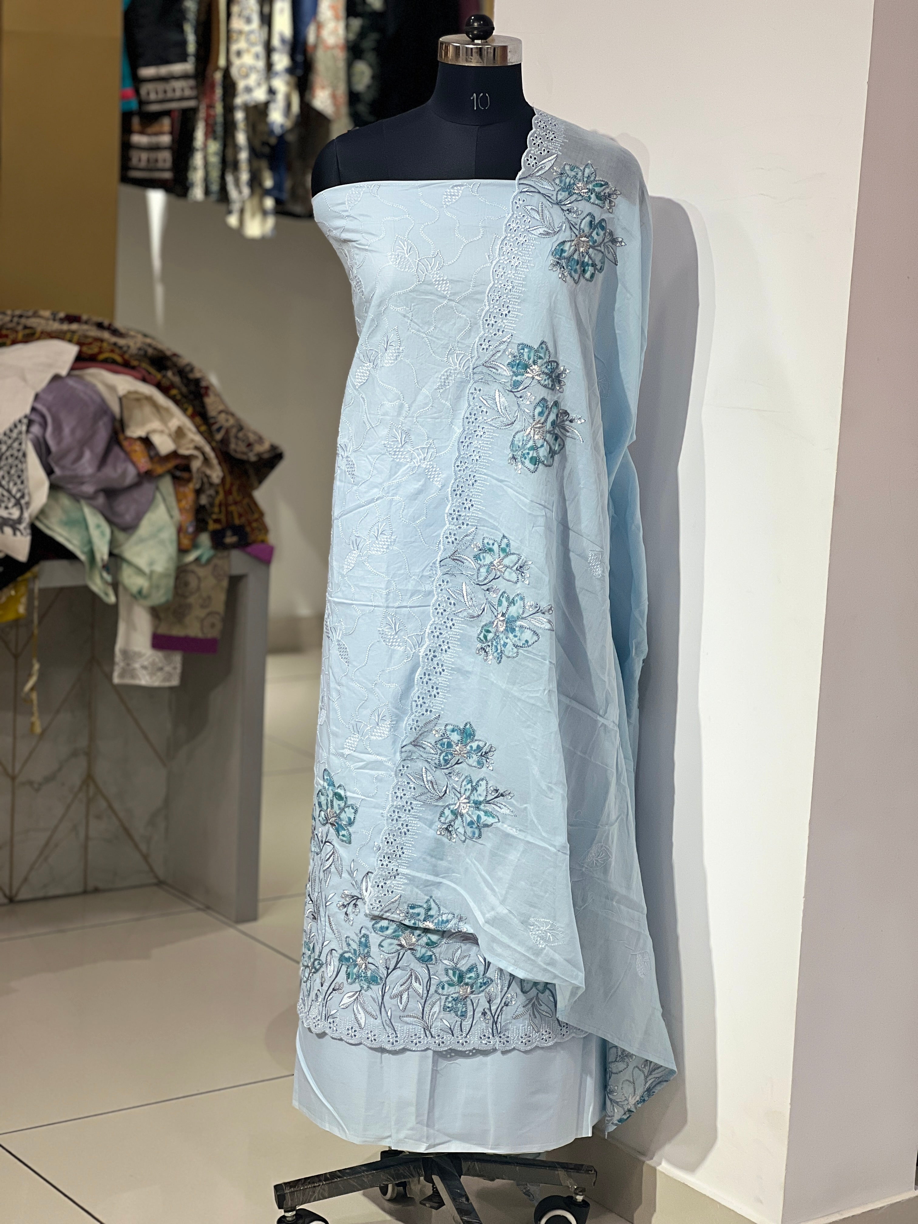 Machine Embroidery Detailed Cambric Cotton Salwar Set | GE131