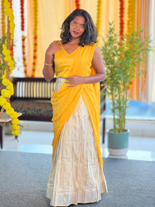 Golden Zari Weaved Stitched Semi Silk Dhavani Set | HT245