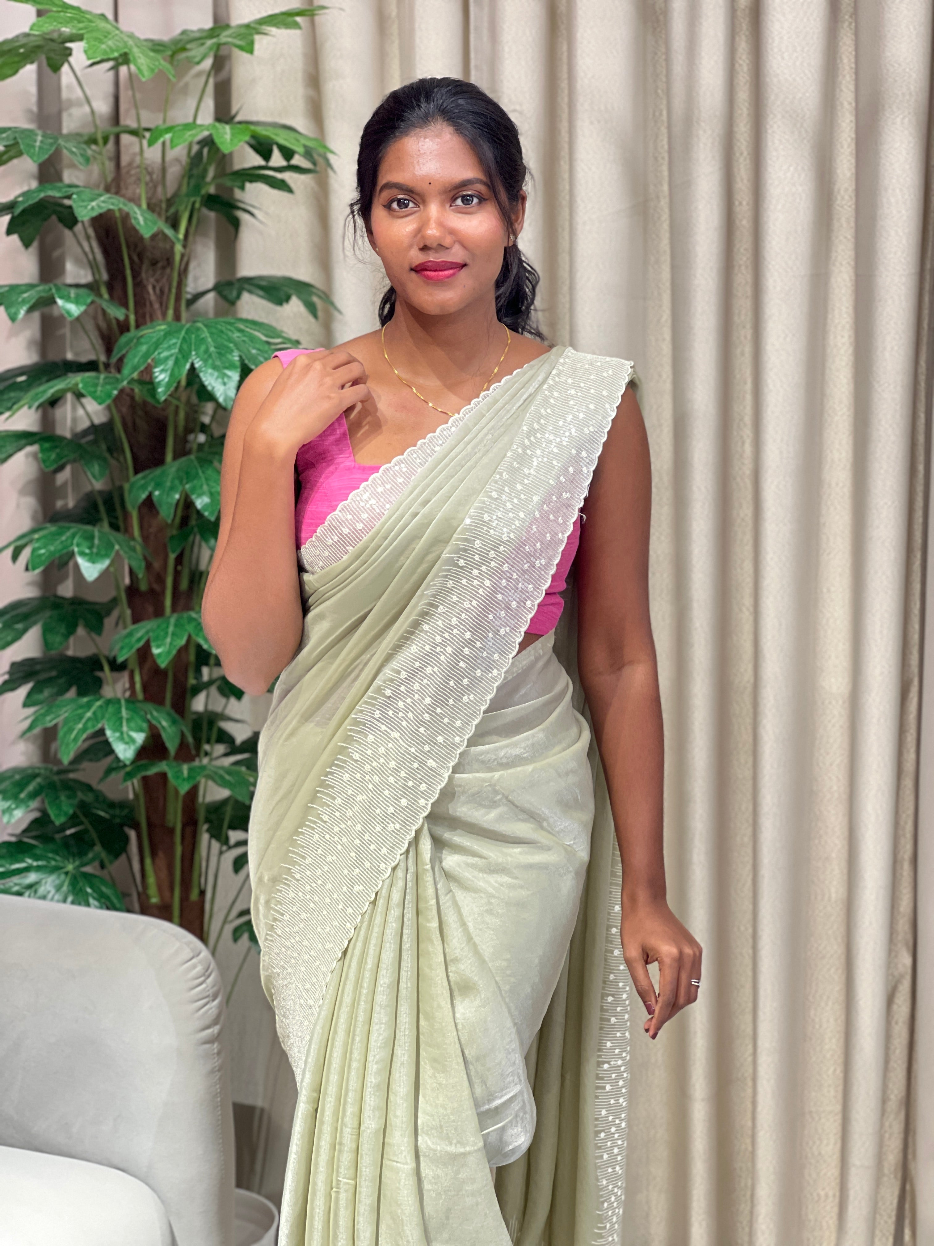 Machine Embroidery Detailed Velvet Georgette Saree | BLD1765