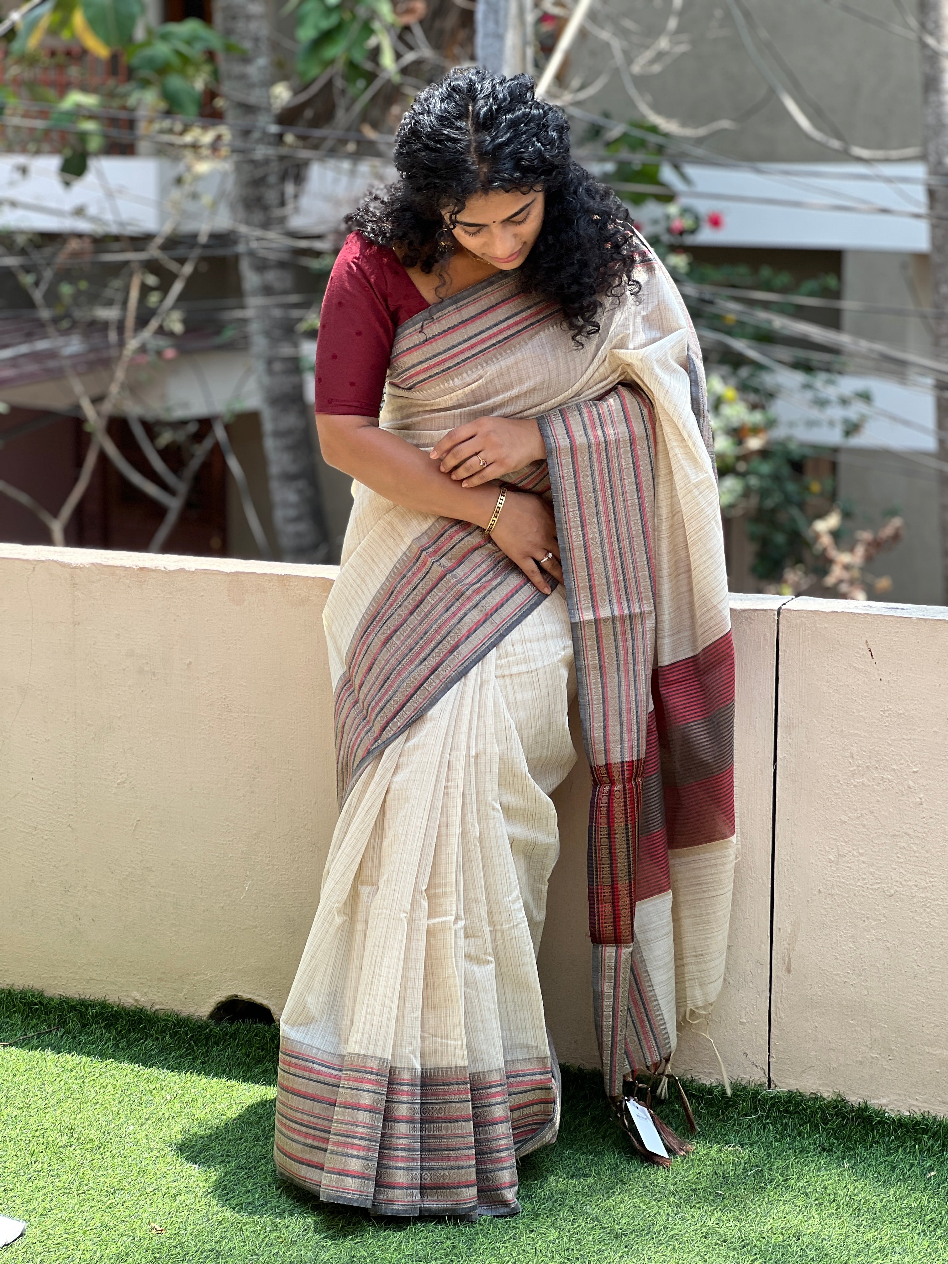 Beige Color Cotton Blended Saree | JDS109