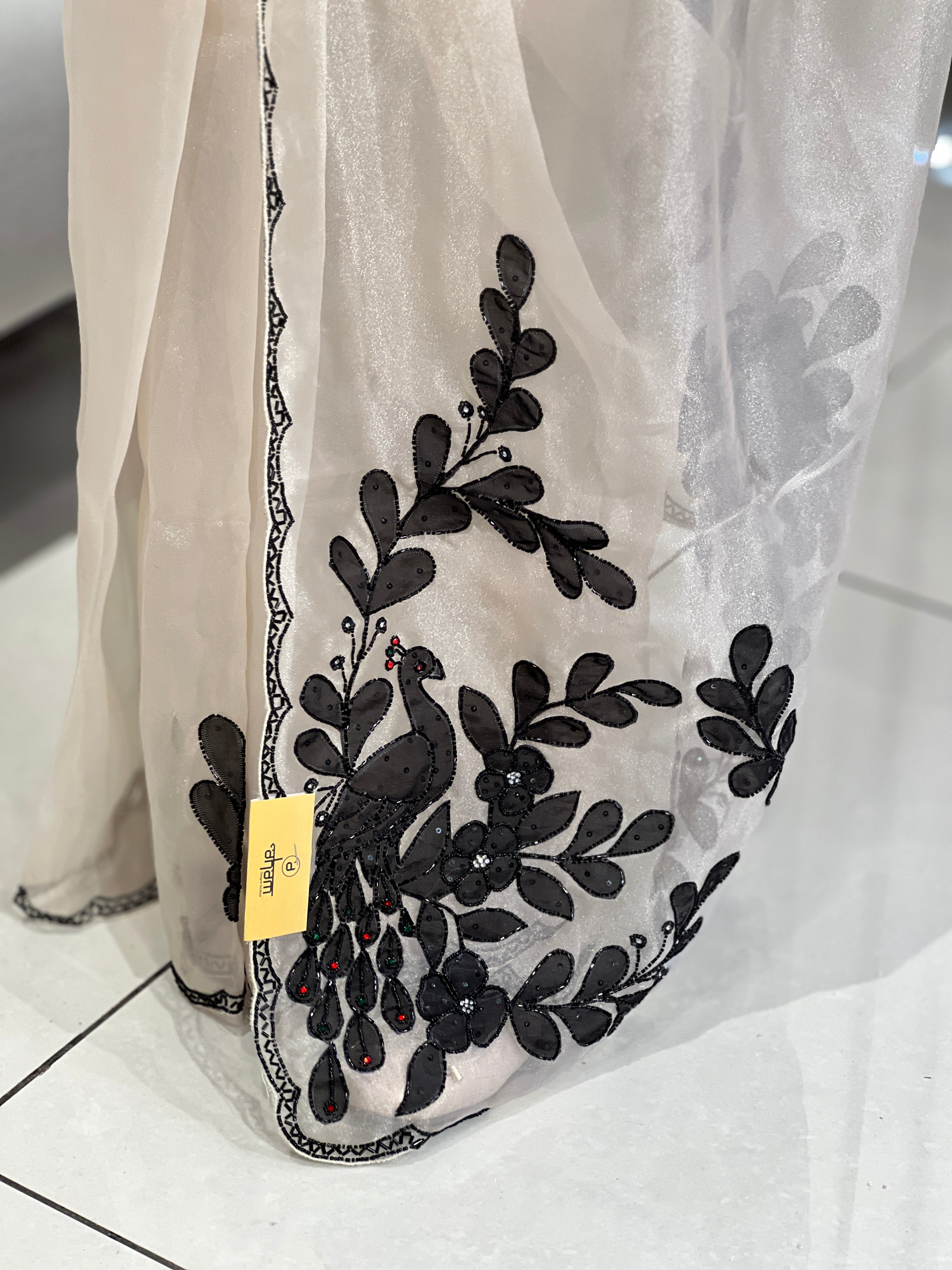 Applique With Beads & sequins Detailed Shimmer Organza Saree | SGS136