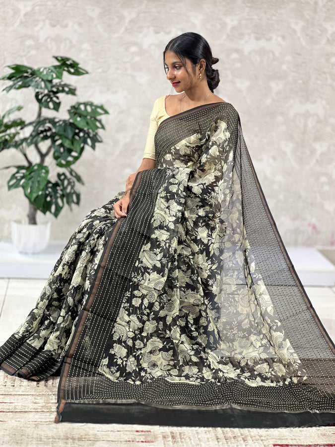 Floral Printed Design  Silk Chanderi Saree | RGD450