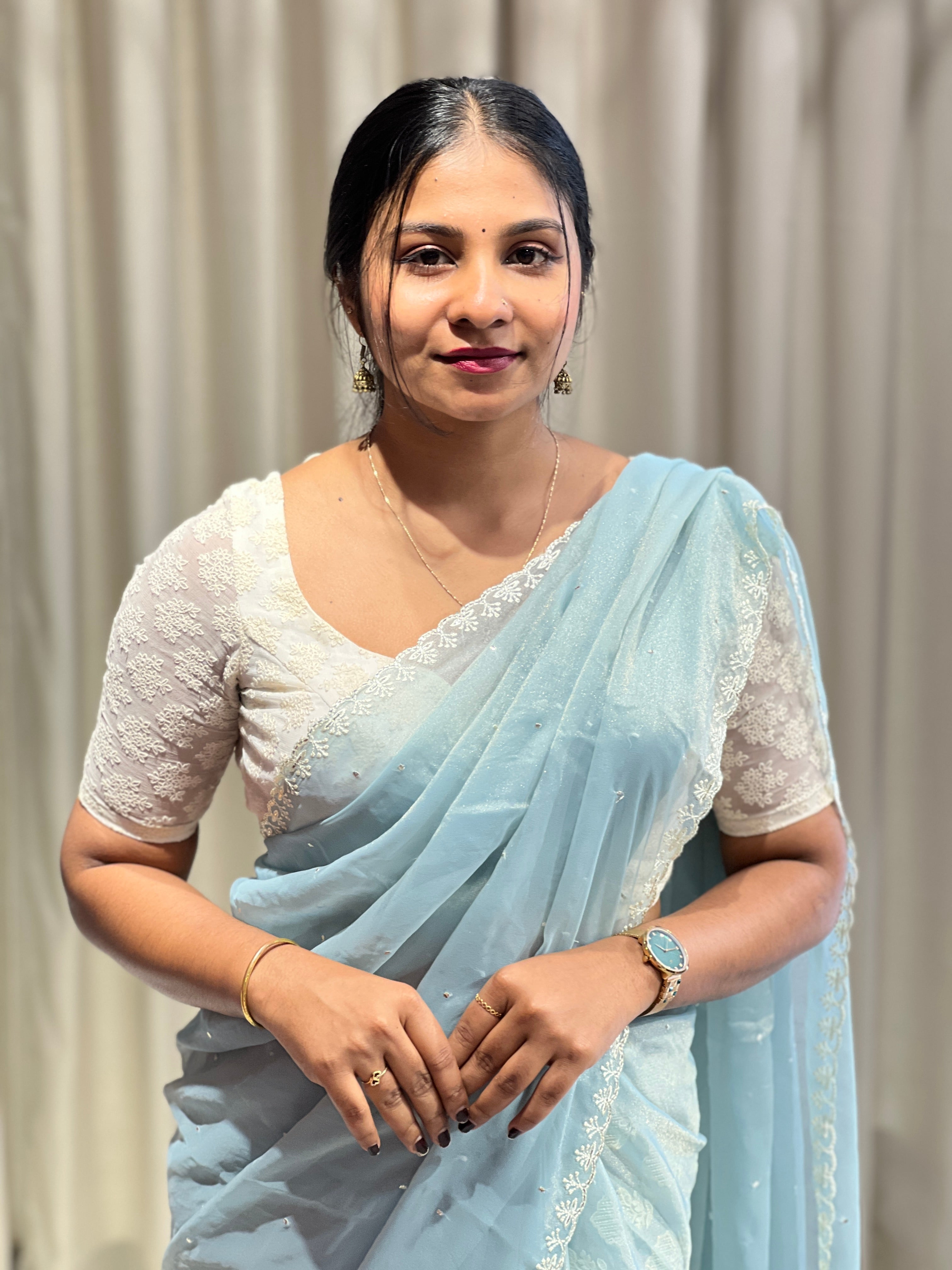 Floral Machine Embroidery Shimmer Georgette Saree | BLD1783