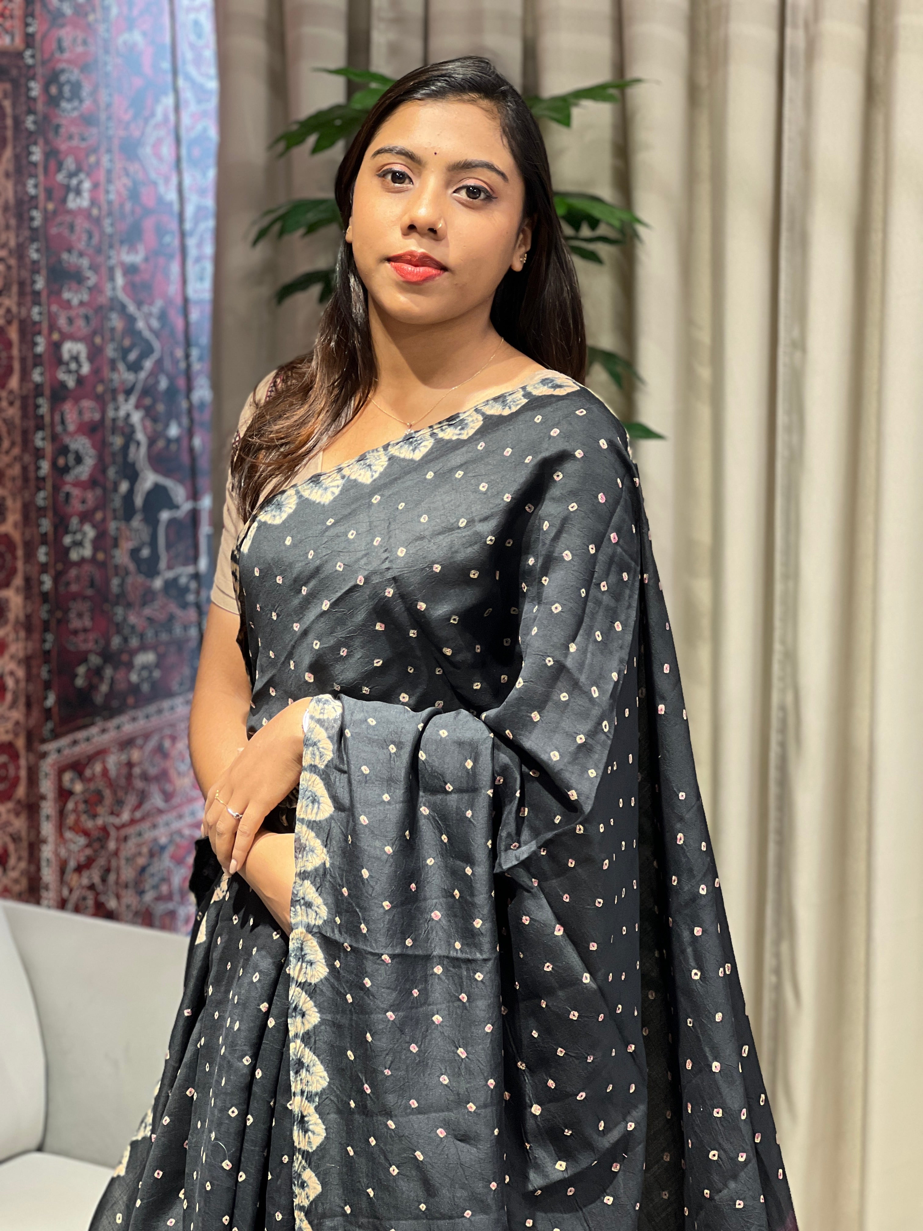 Bandhani & Ajrakh Detailed Pure Silk Saree | YNG753