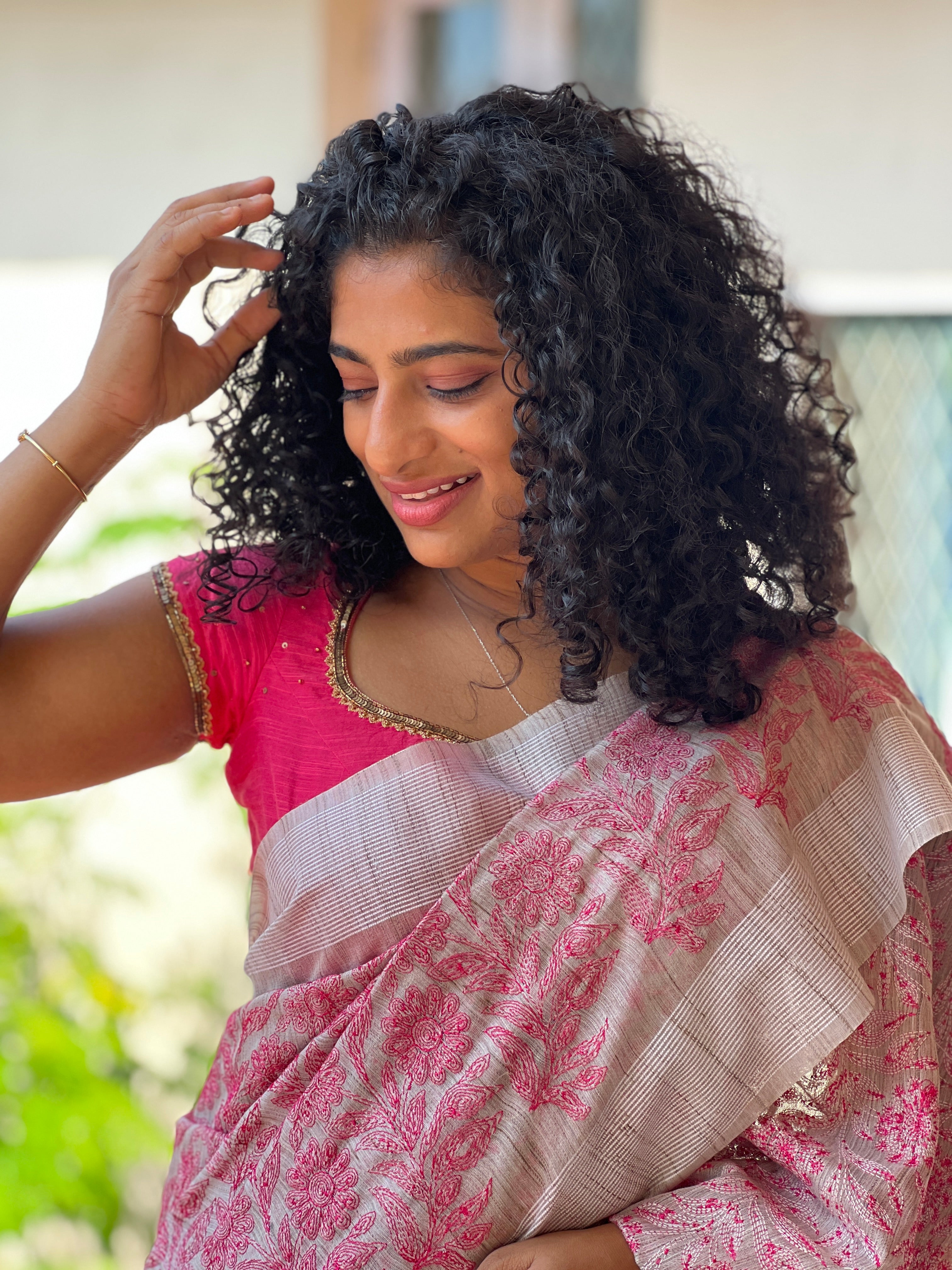 Computerized Floral Embroidery & Pallu Stripe Design Basbara Silk Saree | NHH201
