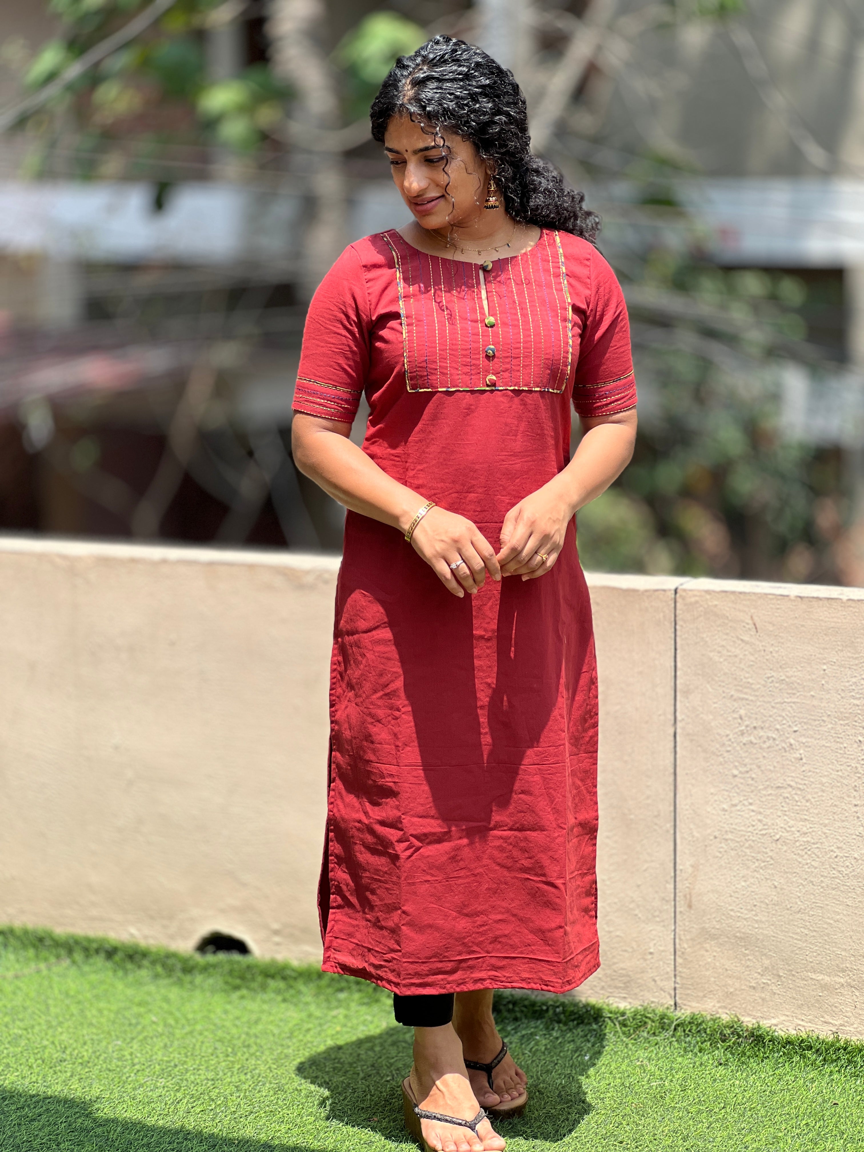 Brick Maroon Color Mulcotton Kurta Material | DN556