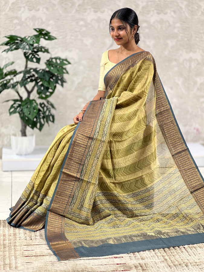 Geometrical Printed Silk Chanderi Saree | RGD543