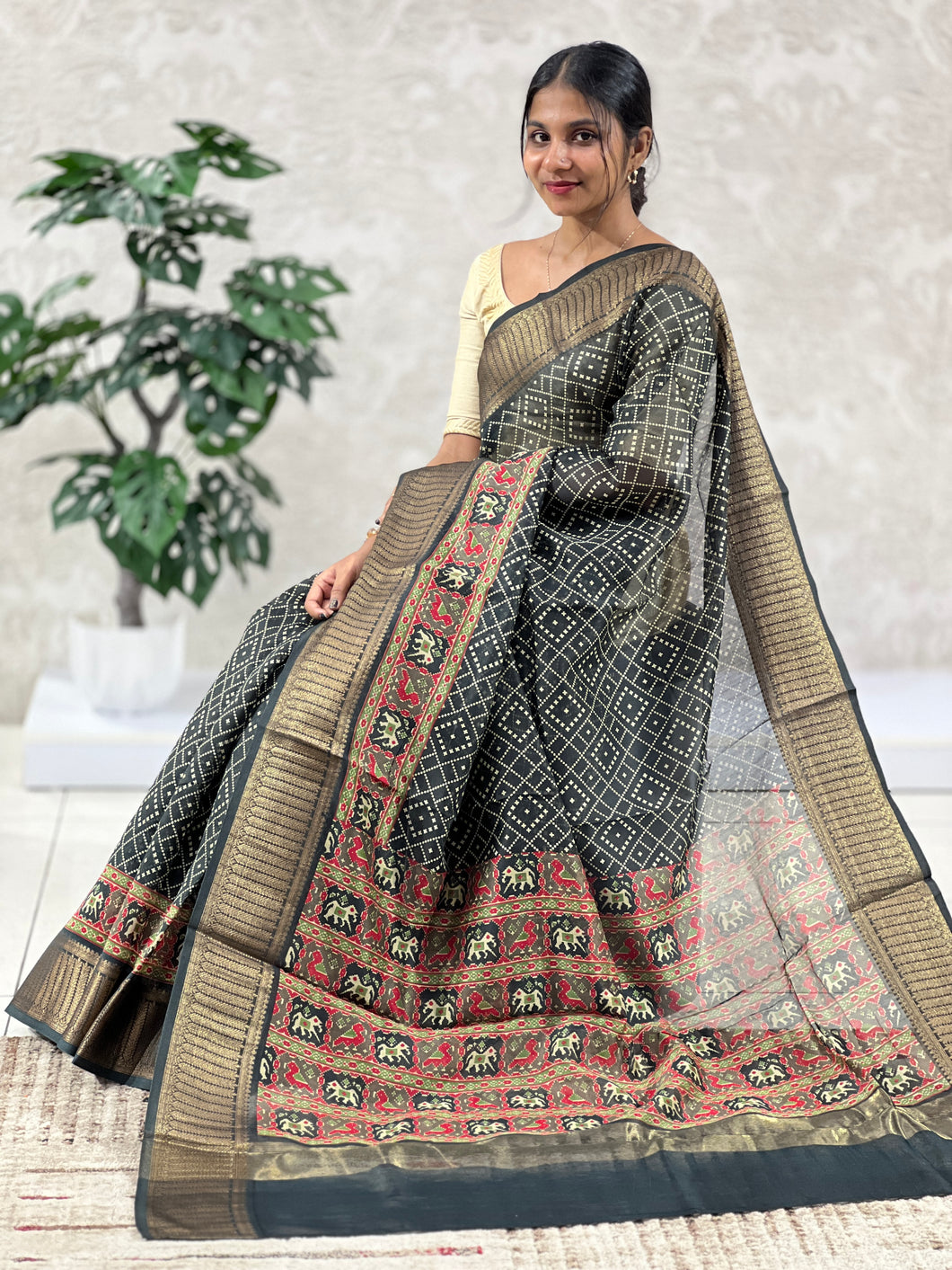 Bandhini Inspired Printed Design Silk Chanderi Saree | RGD495