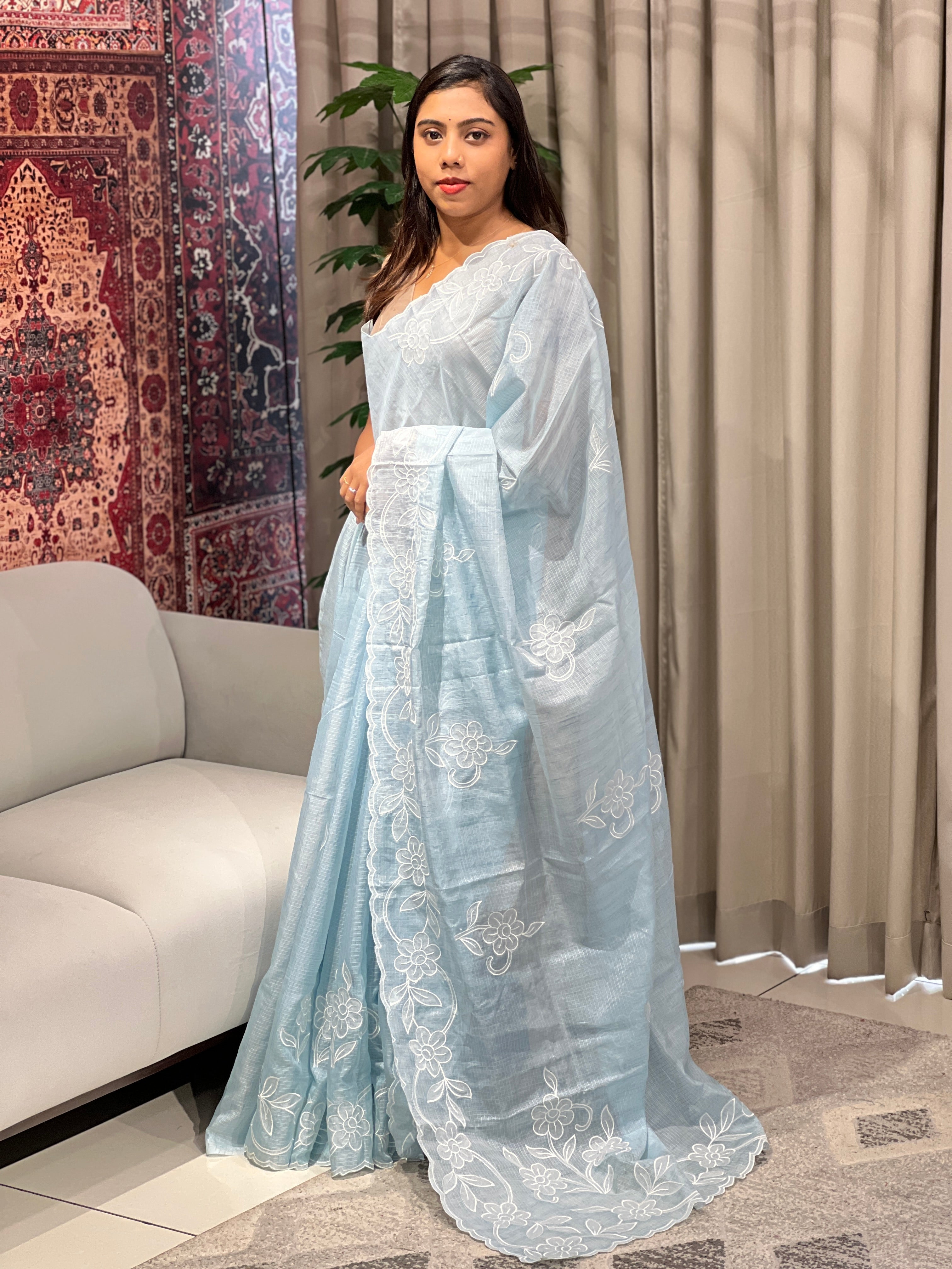 Floral Applique Detailed Silky Kota Saree | BLD1812