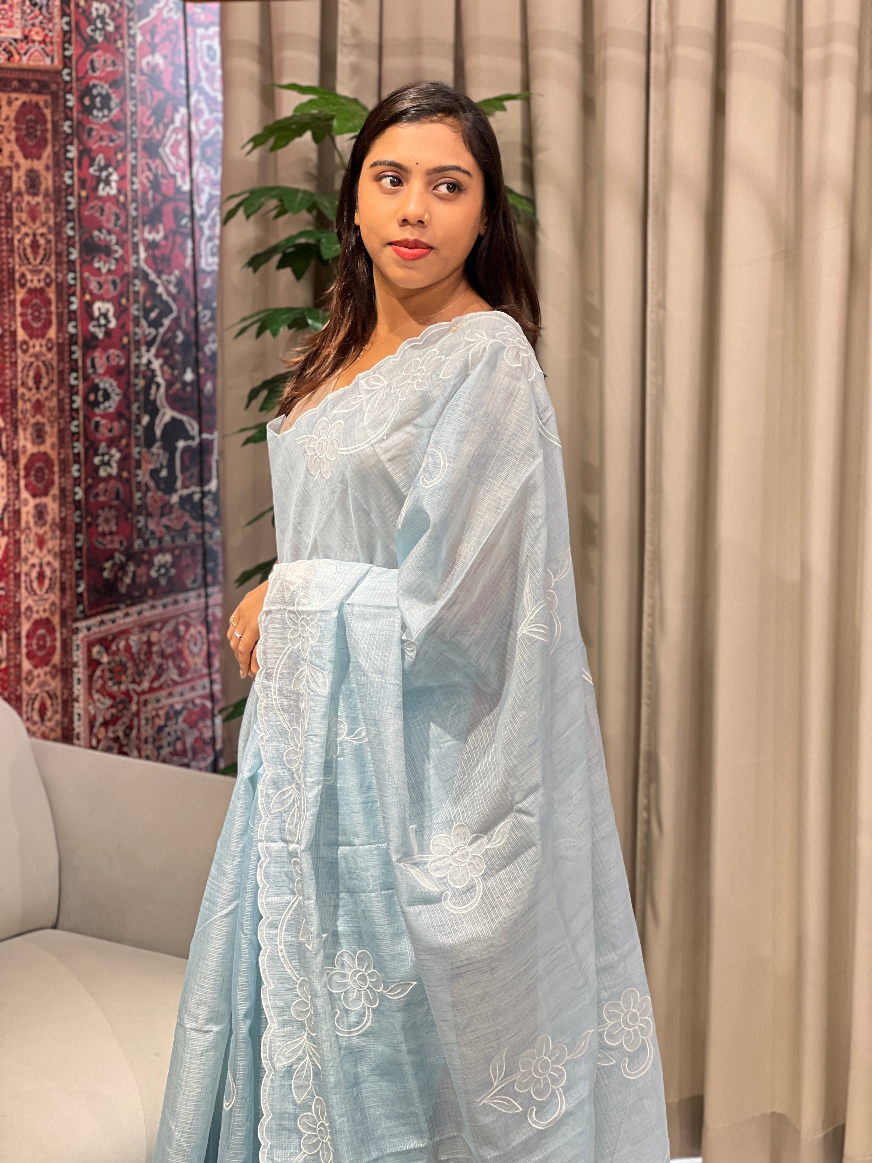 Floral Applique Detailed Silky Kota Saree | BLD1812