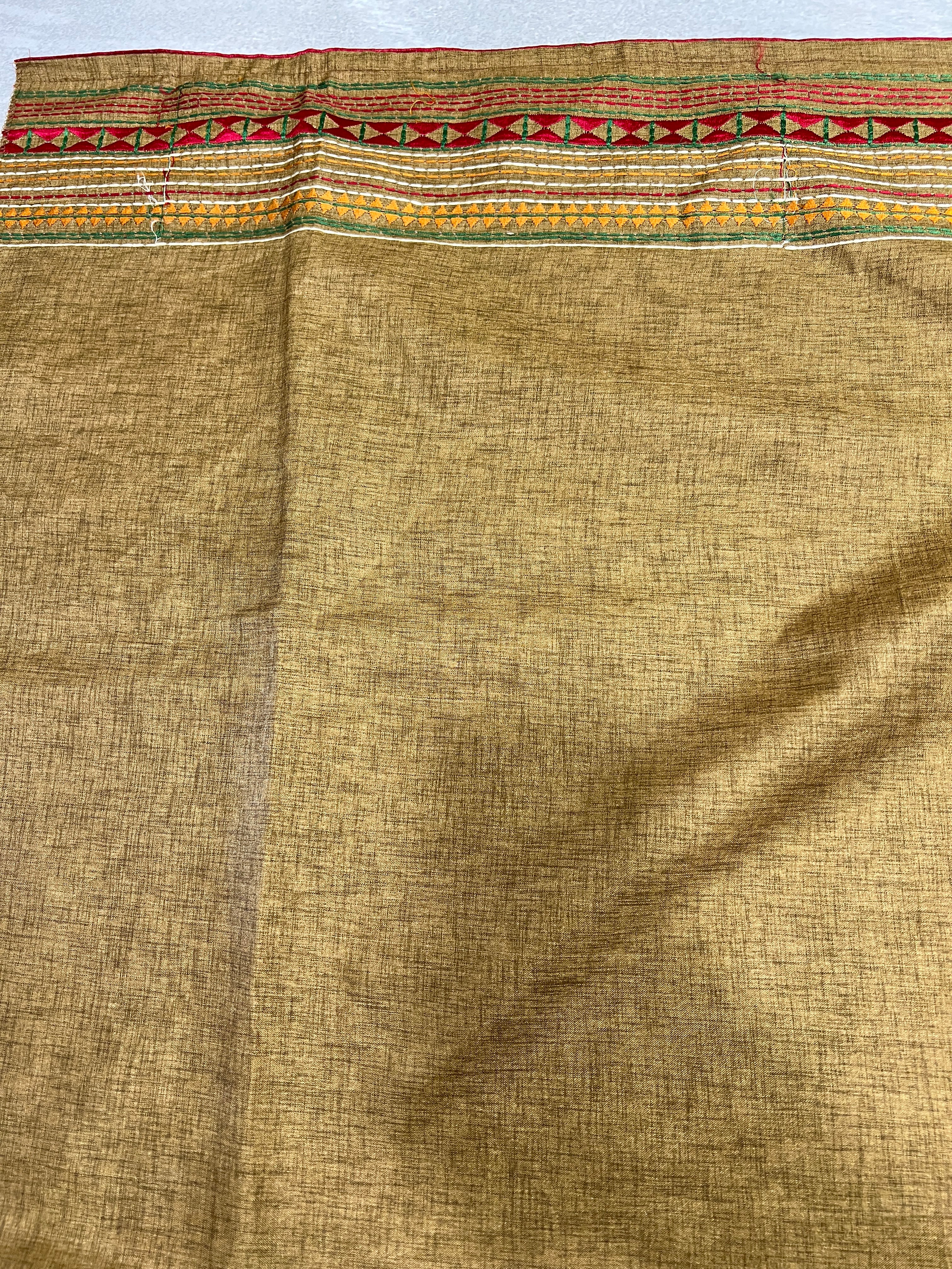 Multi-Colour Thread Embroidery Detailed Tussar Finish Saree | SUN497