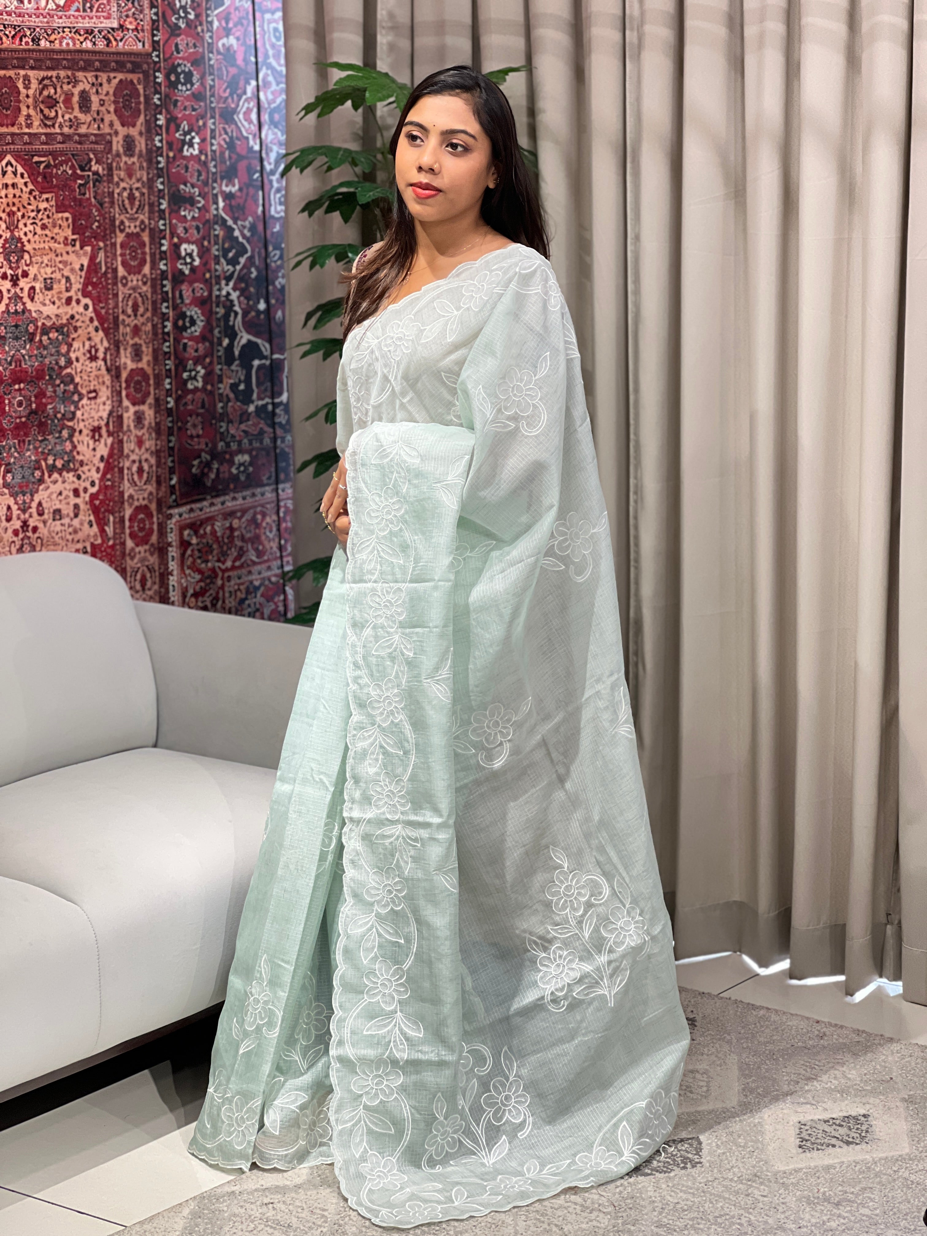 Floral Applique Detailed Silky Kota Saree | BLD1813