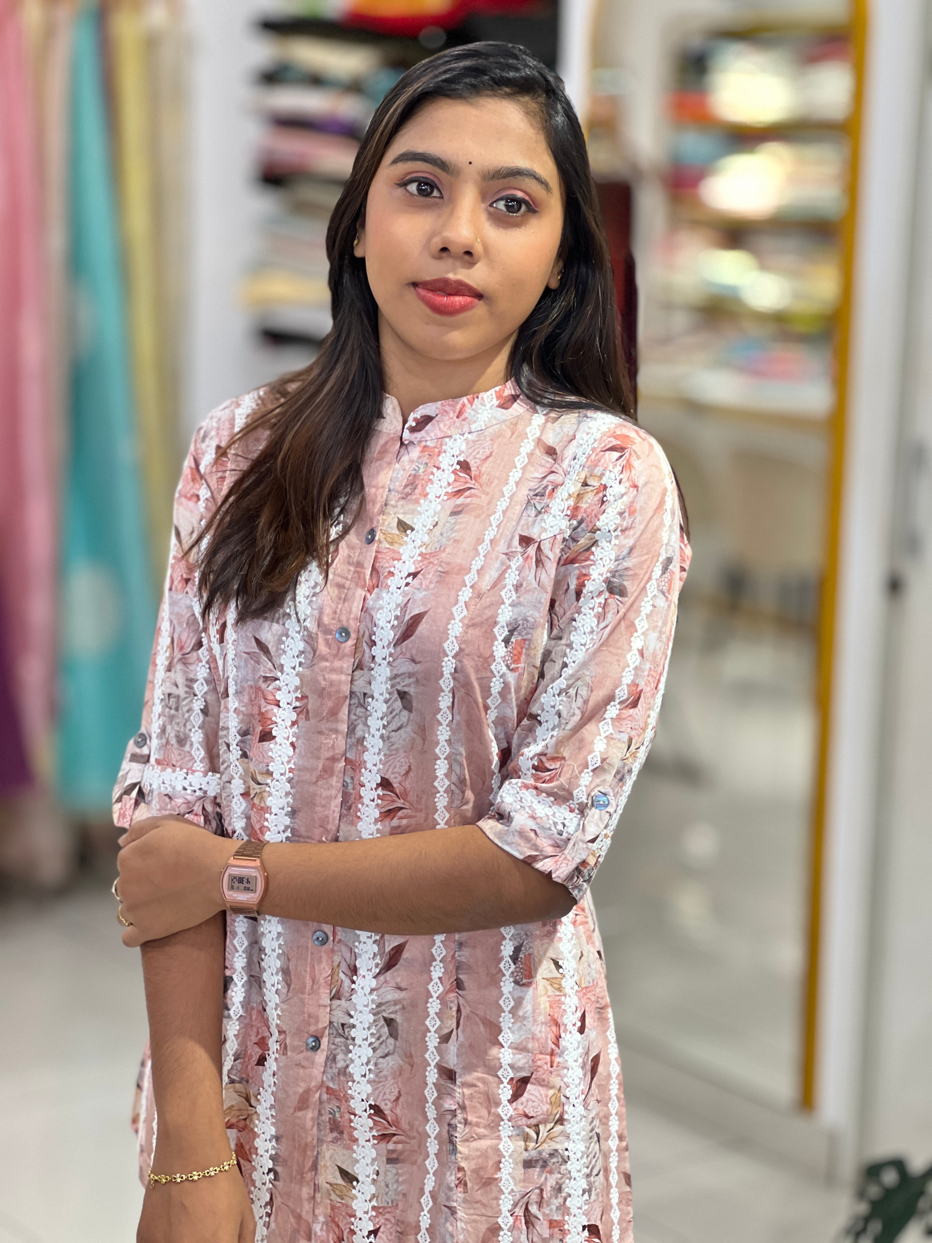 Print With Embroidery Detailed Chanderi Kurta Set | AKE104