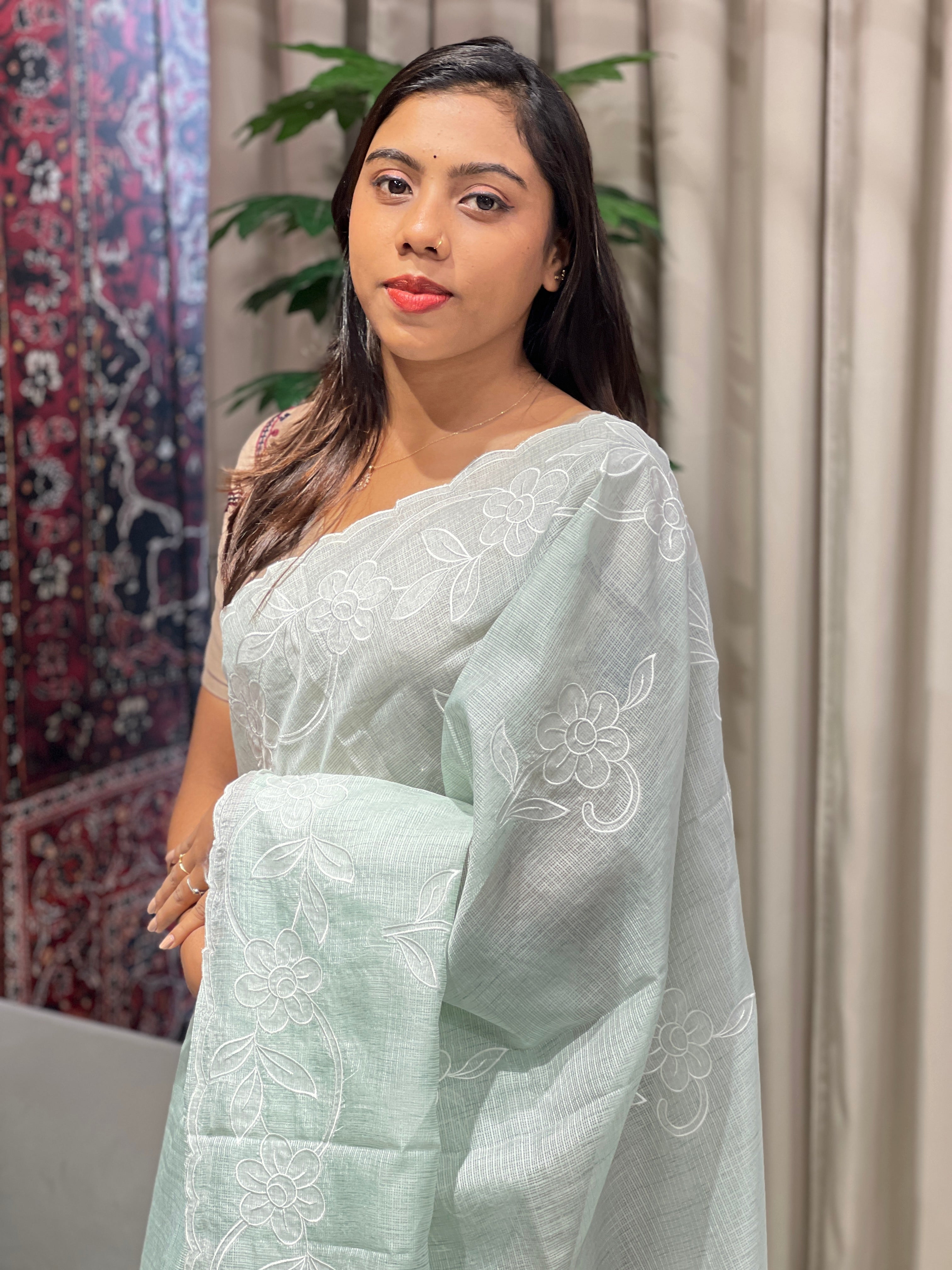 Floral Applique Detailed Silky Kota Saree | BLD1813