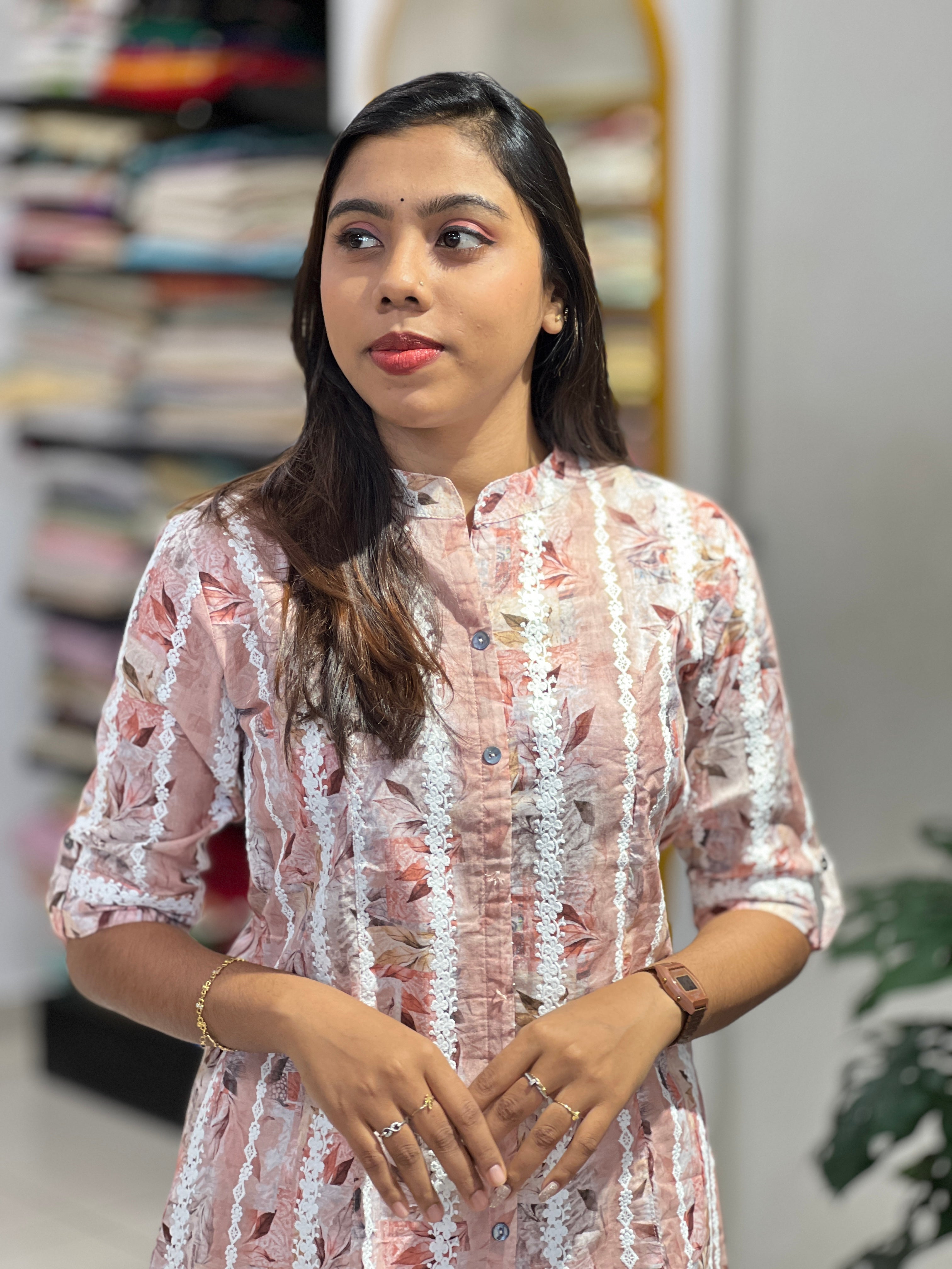 Print With Embroidery Detailed Chanderi Kurta Set | AKE104