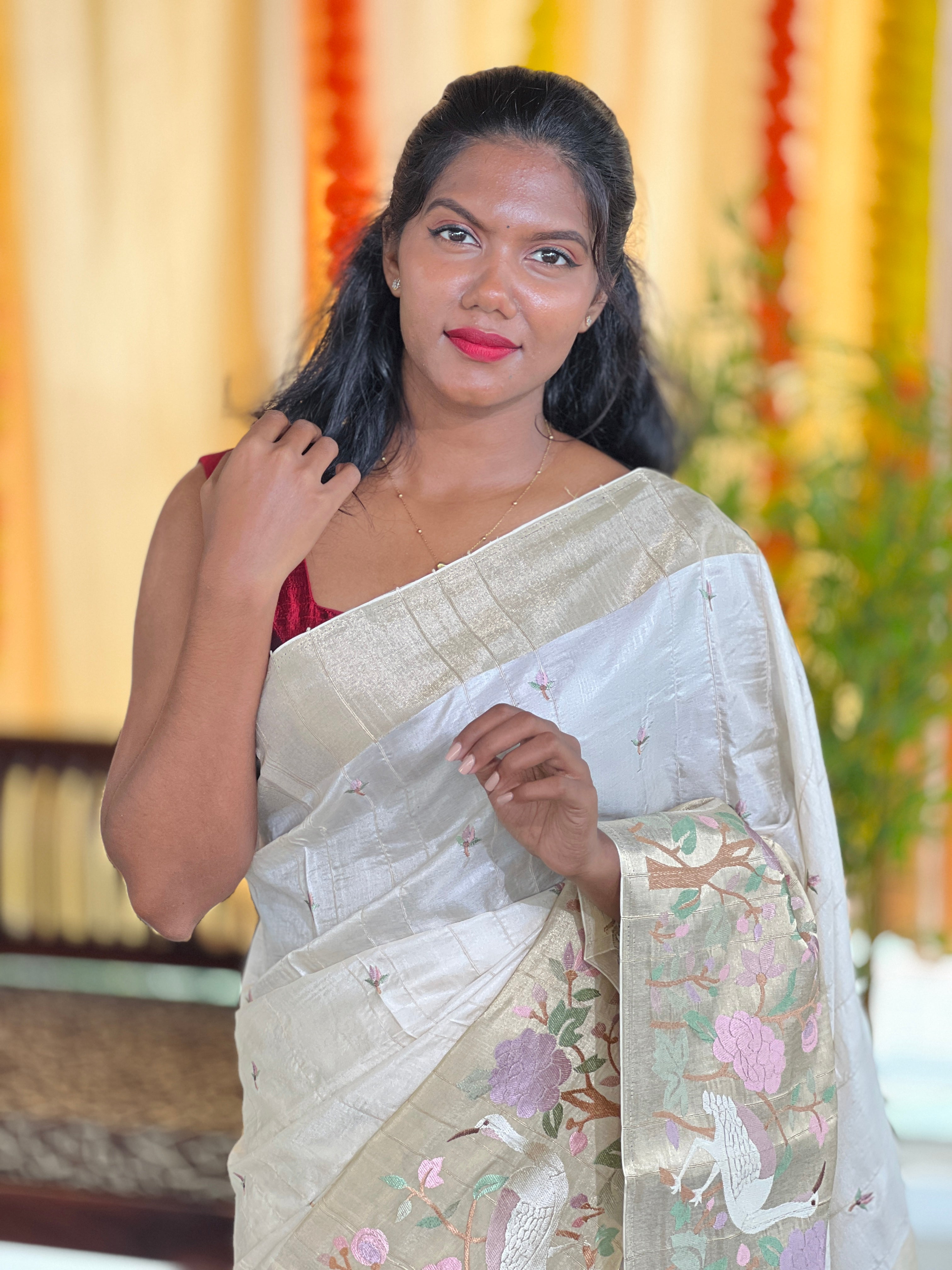 Machine Embroidered Tussar Finish Saree | GAR149