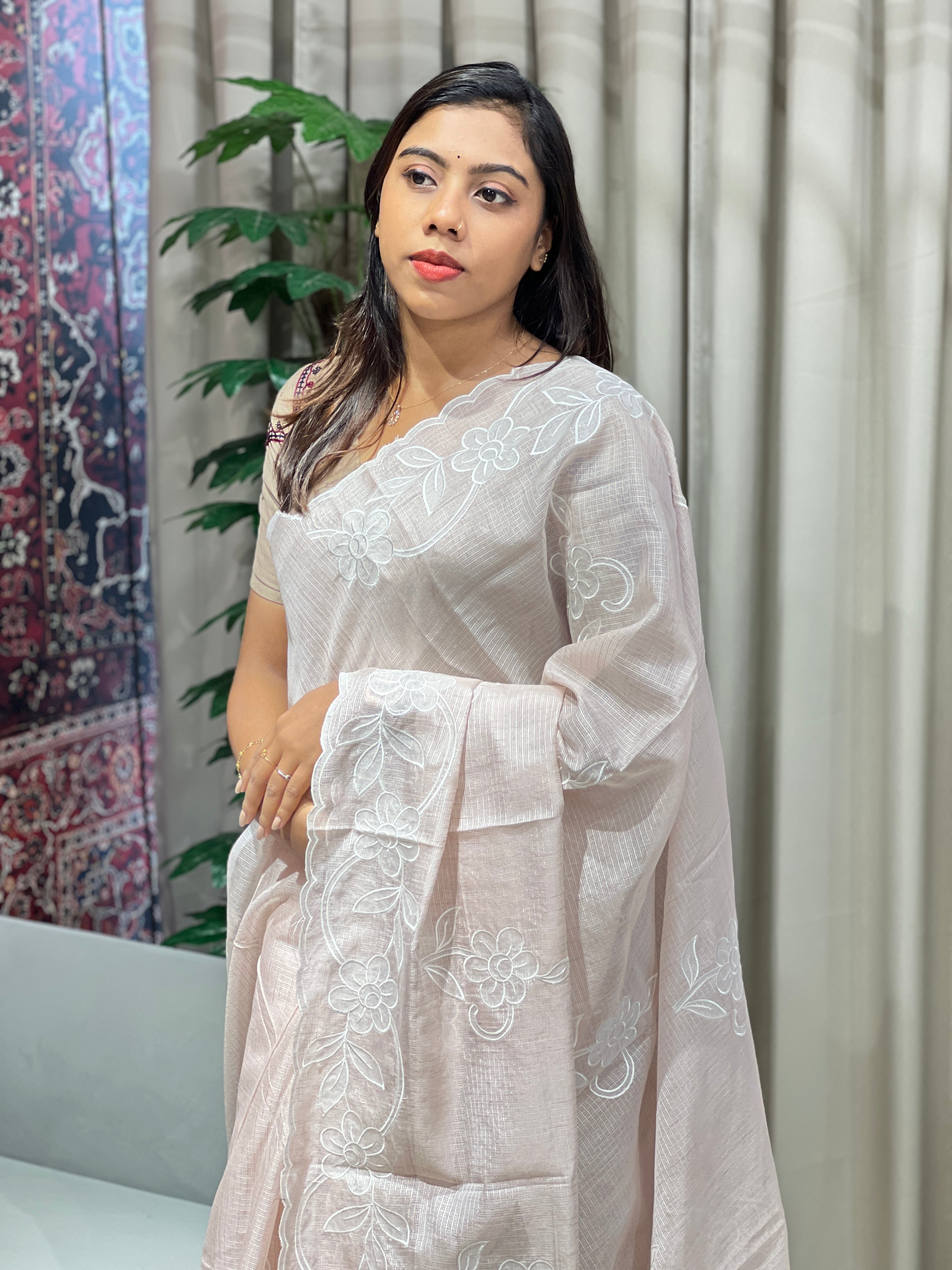 Floral Applique Detailed Silky Kota Saree | BLD1810