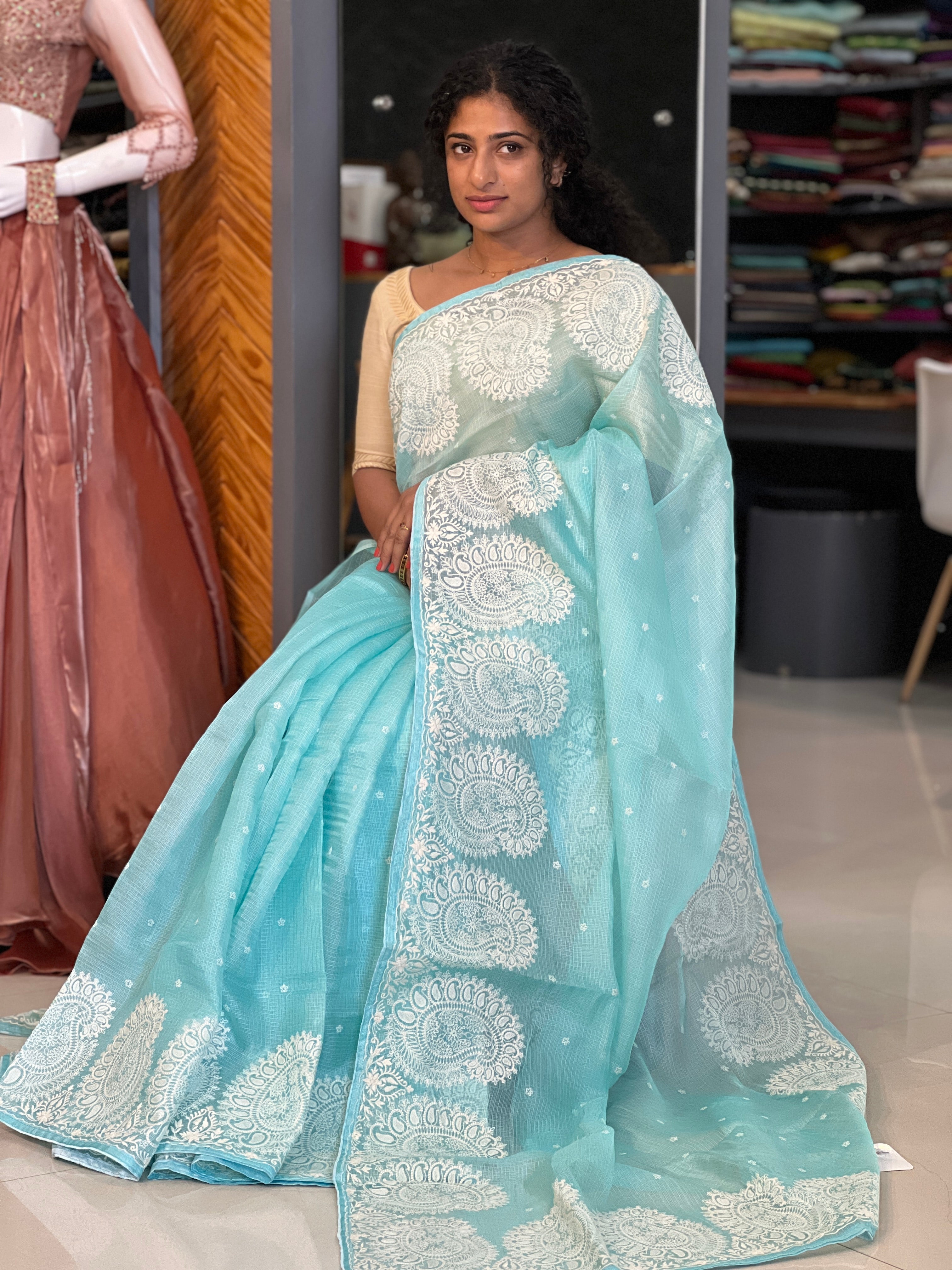 Paisley Embroidery Tussar Kota Saree | SBS864