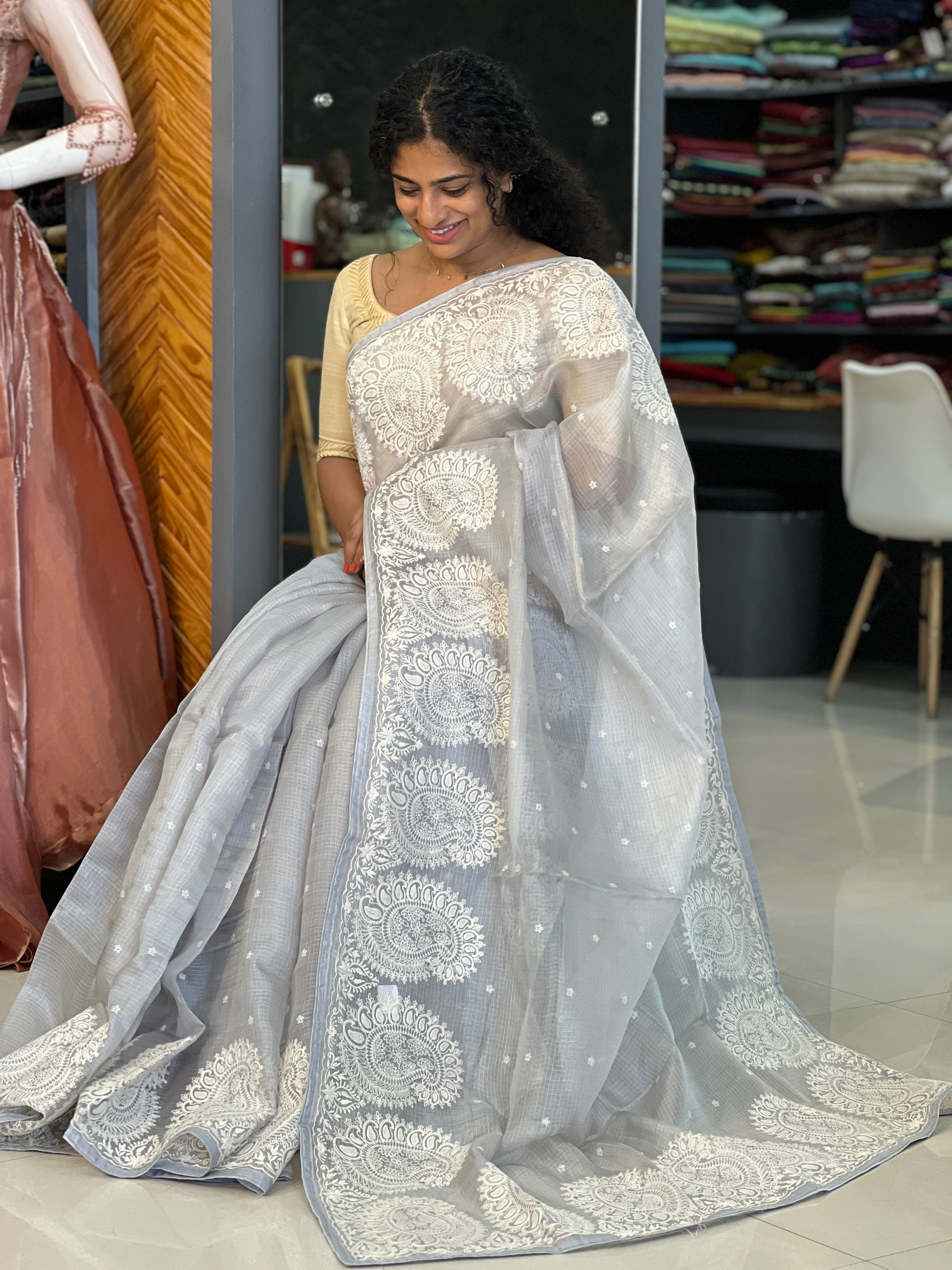 Paisley Embroidery Tussar Kota Saree | SBS864