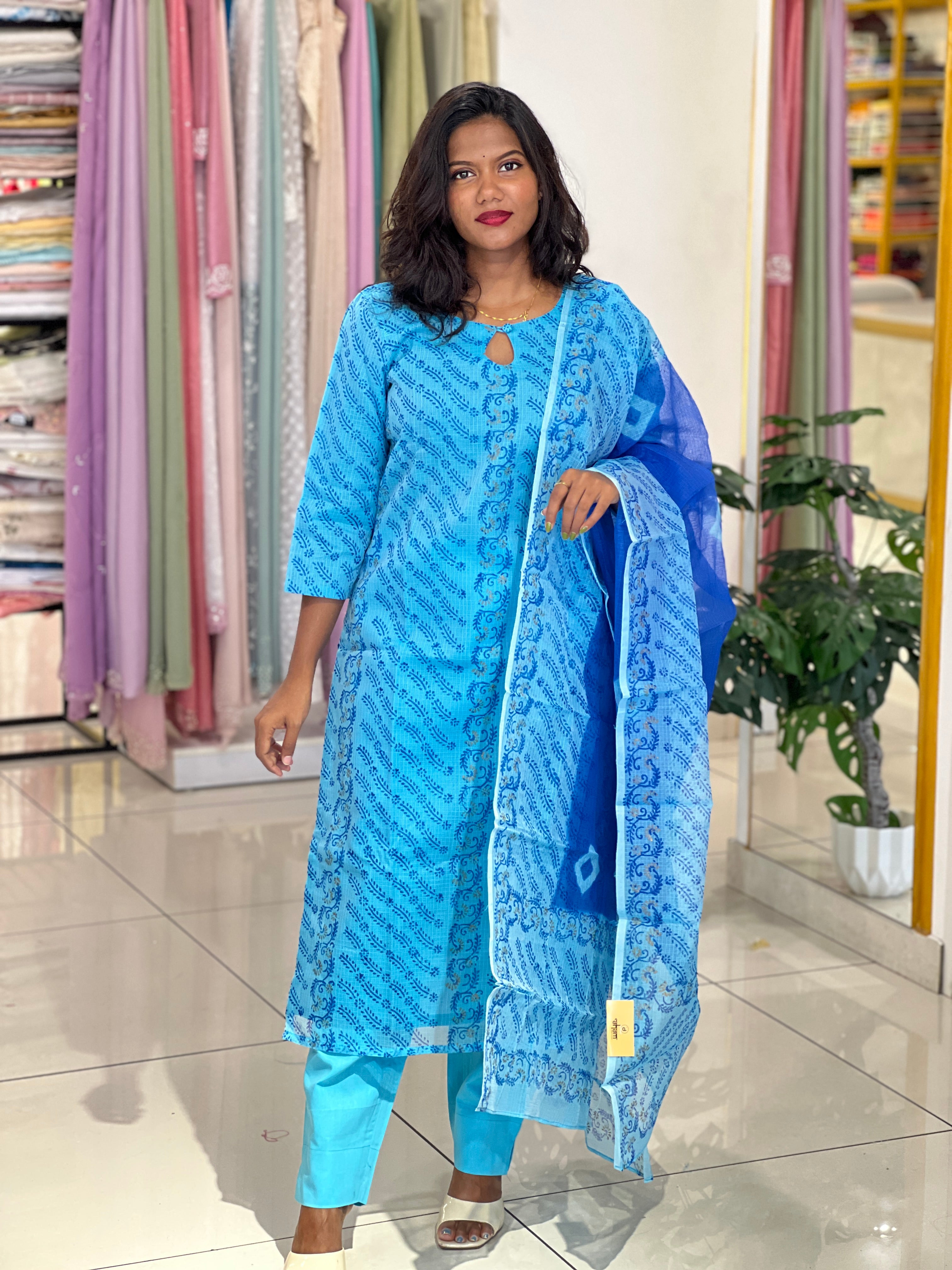 Block Printed Silky Kota Kurta Set | IHP130