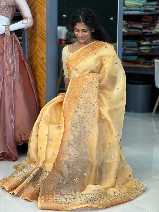 Machine Embroidered Organza Saree | SBS823