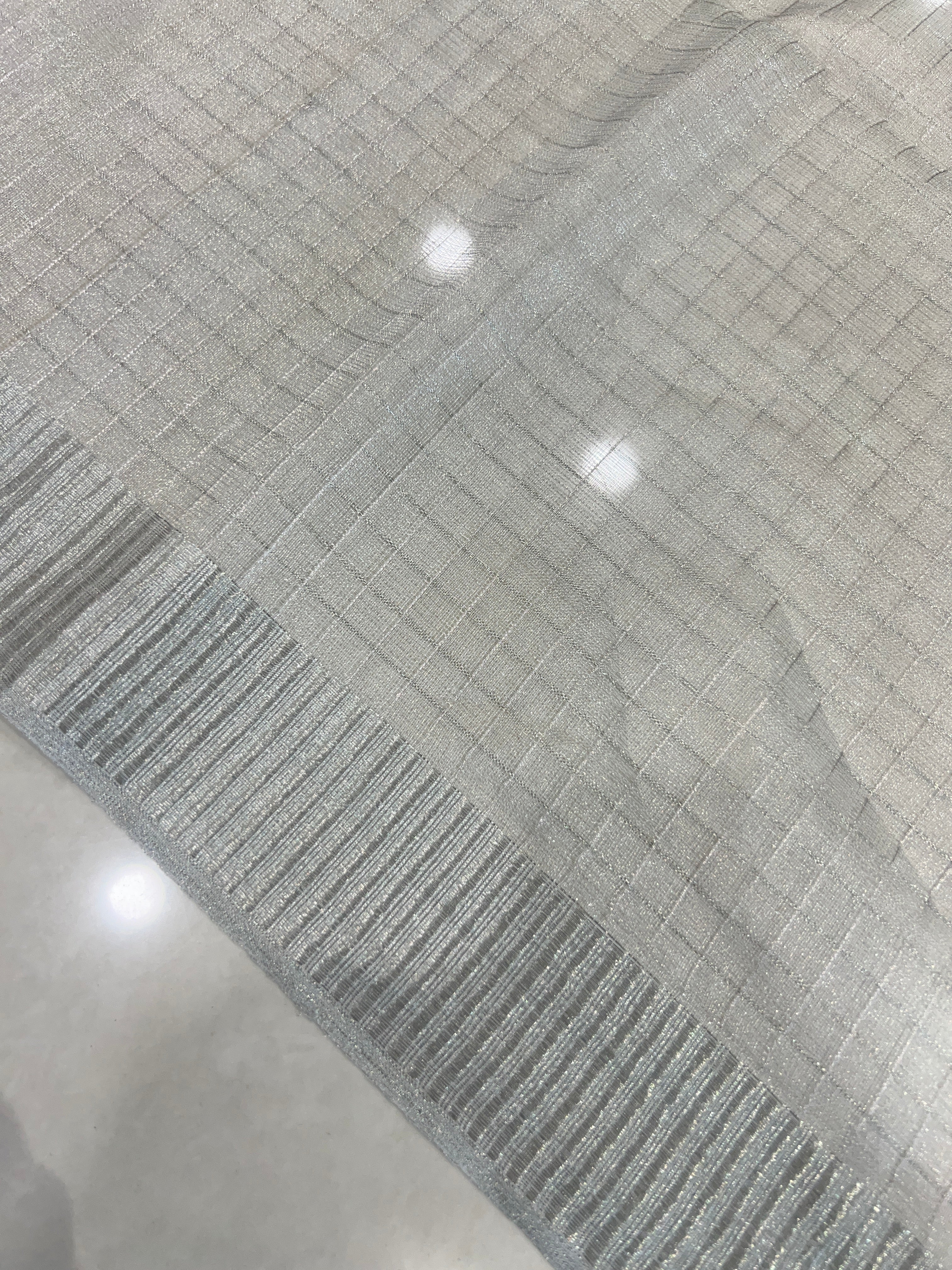 Zari Check Patterned Silver Tissue Saree | HS1147