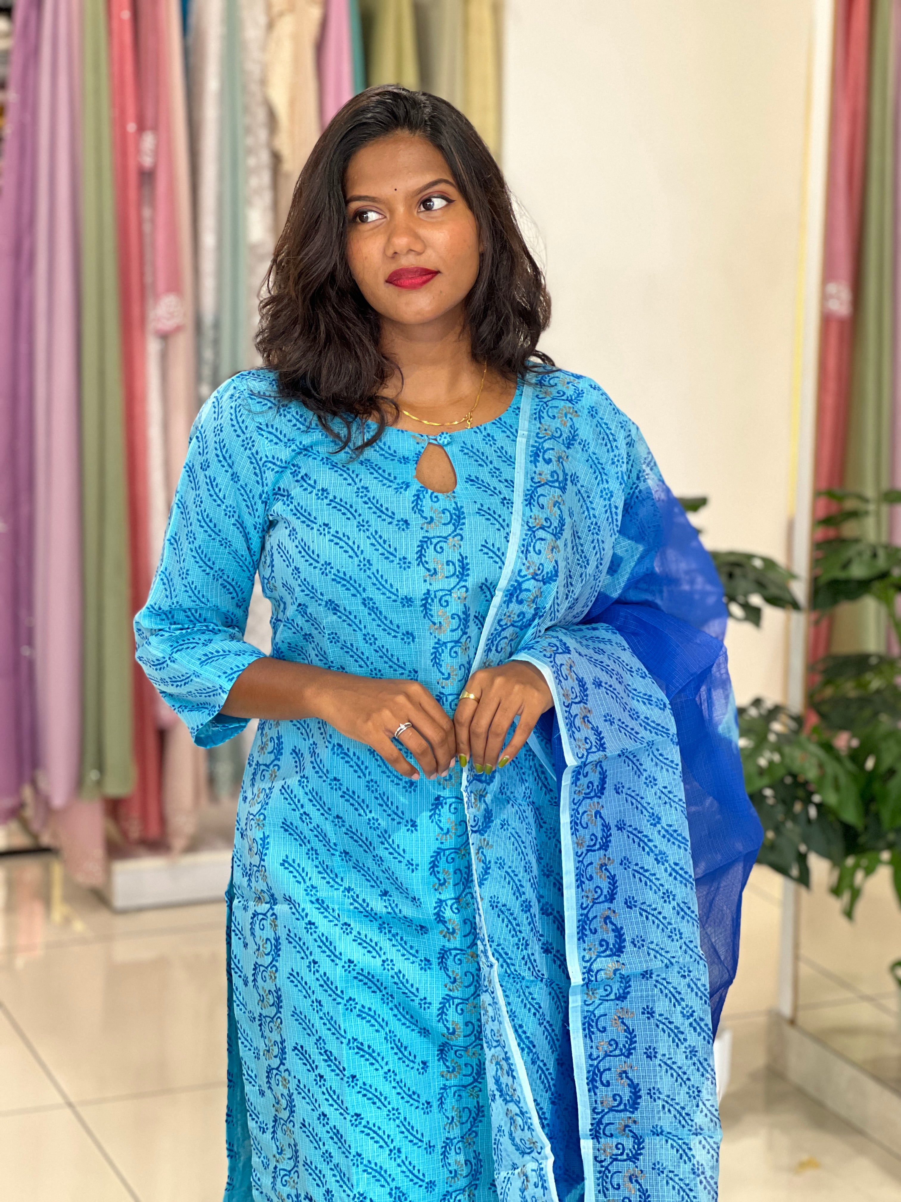 Block Printed Silky Kota Kurta Set | IHP130