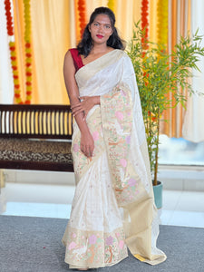 Machine Embroidered Tussar Finish Saree | GAR149