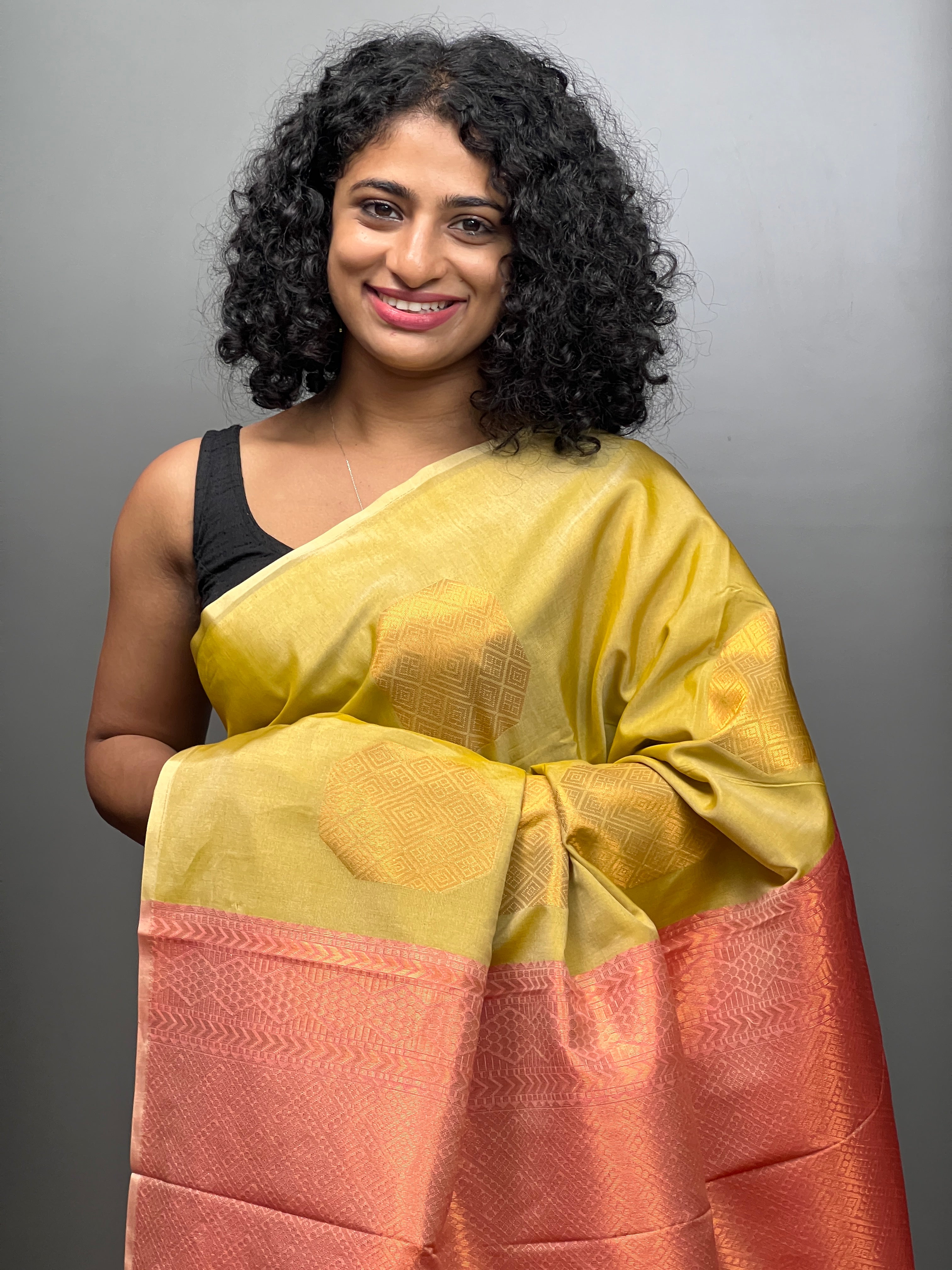 Hexagon Pattern Copper Zari Cotton Silk Saree | KRK286