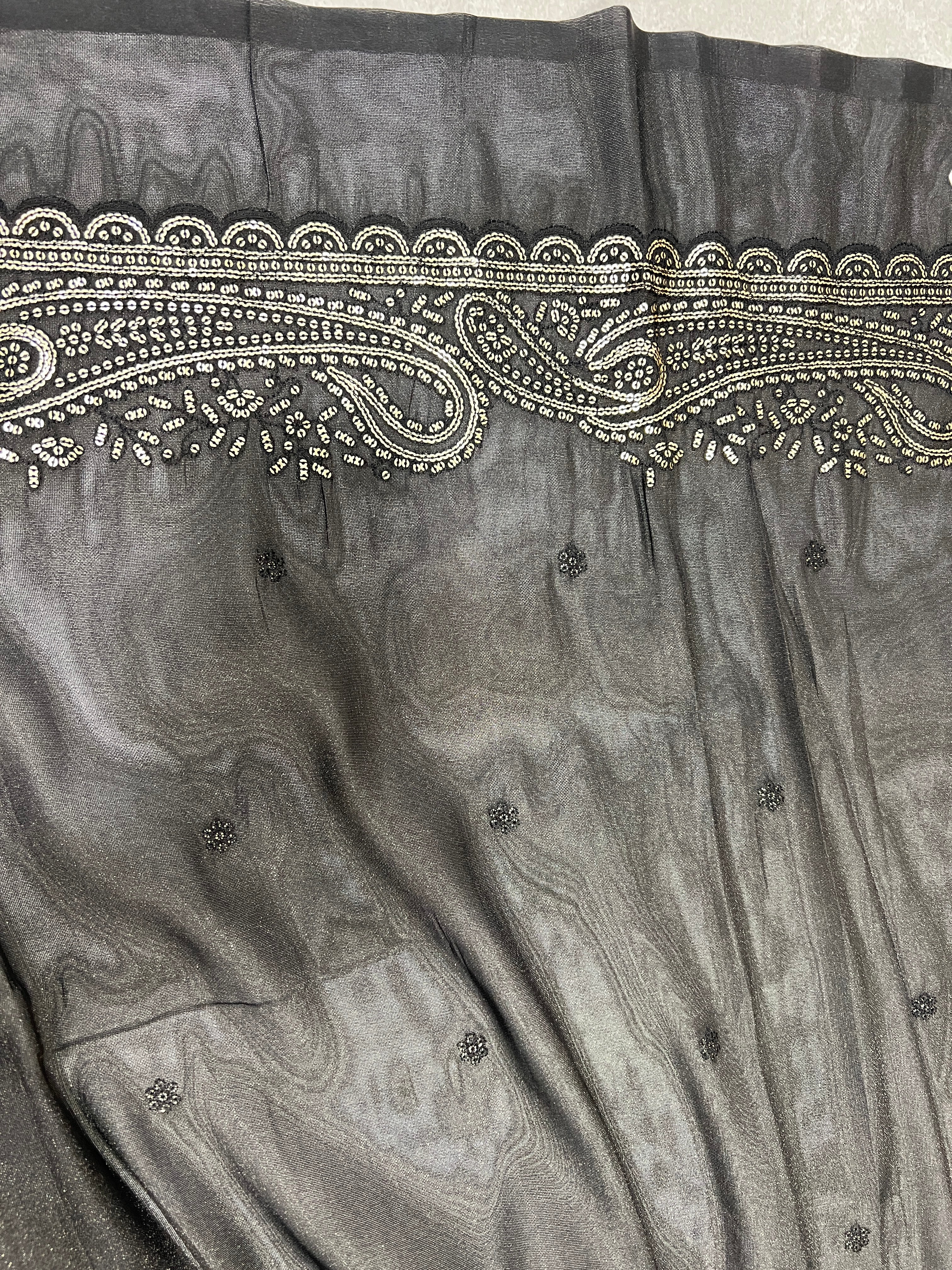 Cross Stitch Embroidery & Sequins Detailed Shimmer Organza Saree | SUN538