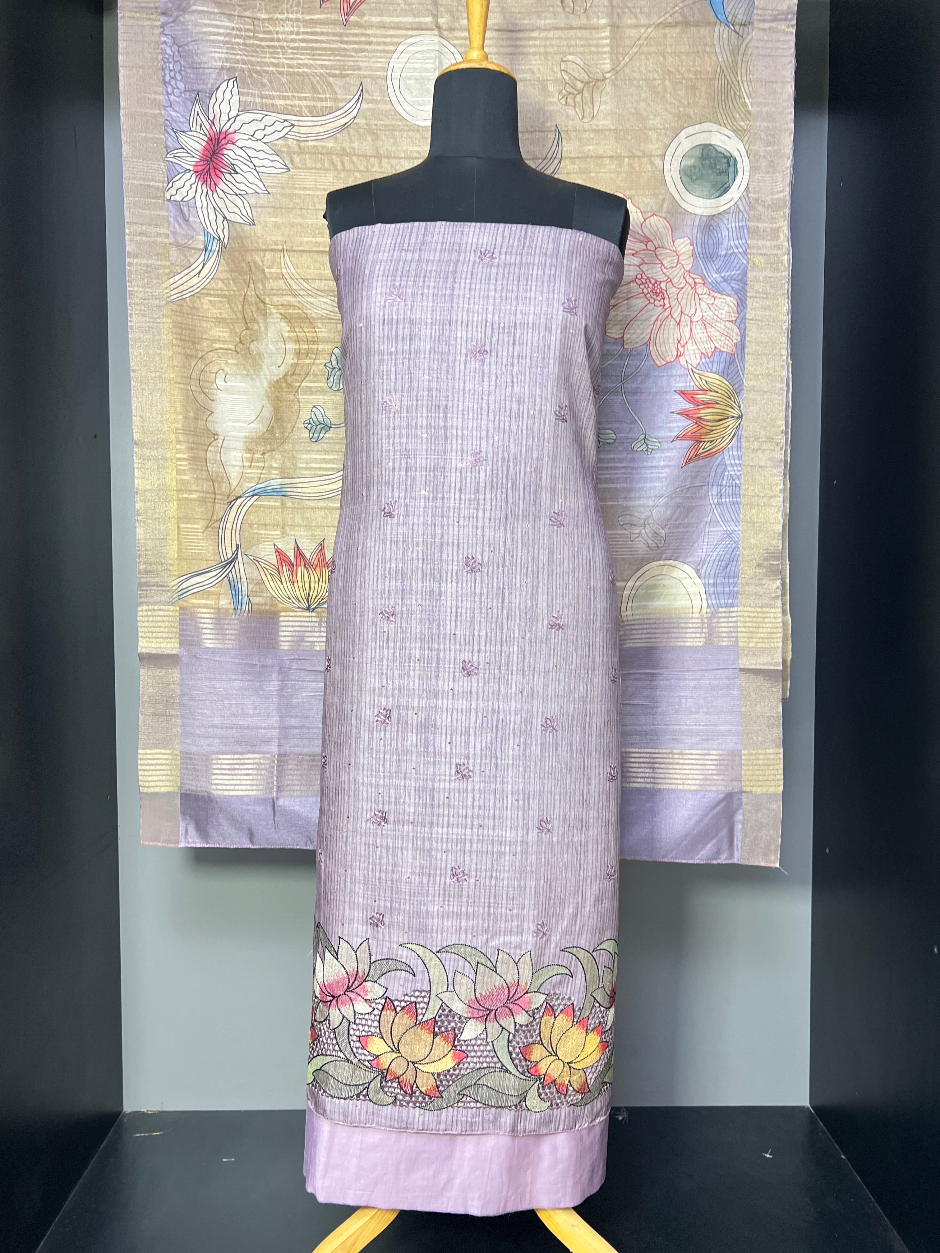 Printed With Cutwork Detailed Tussar Finish Salwar Set | SUN123
