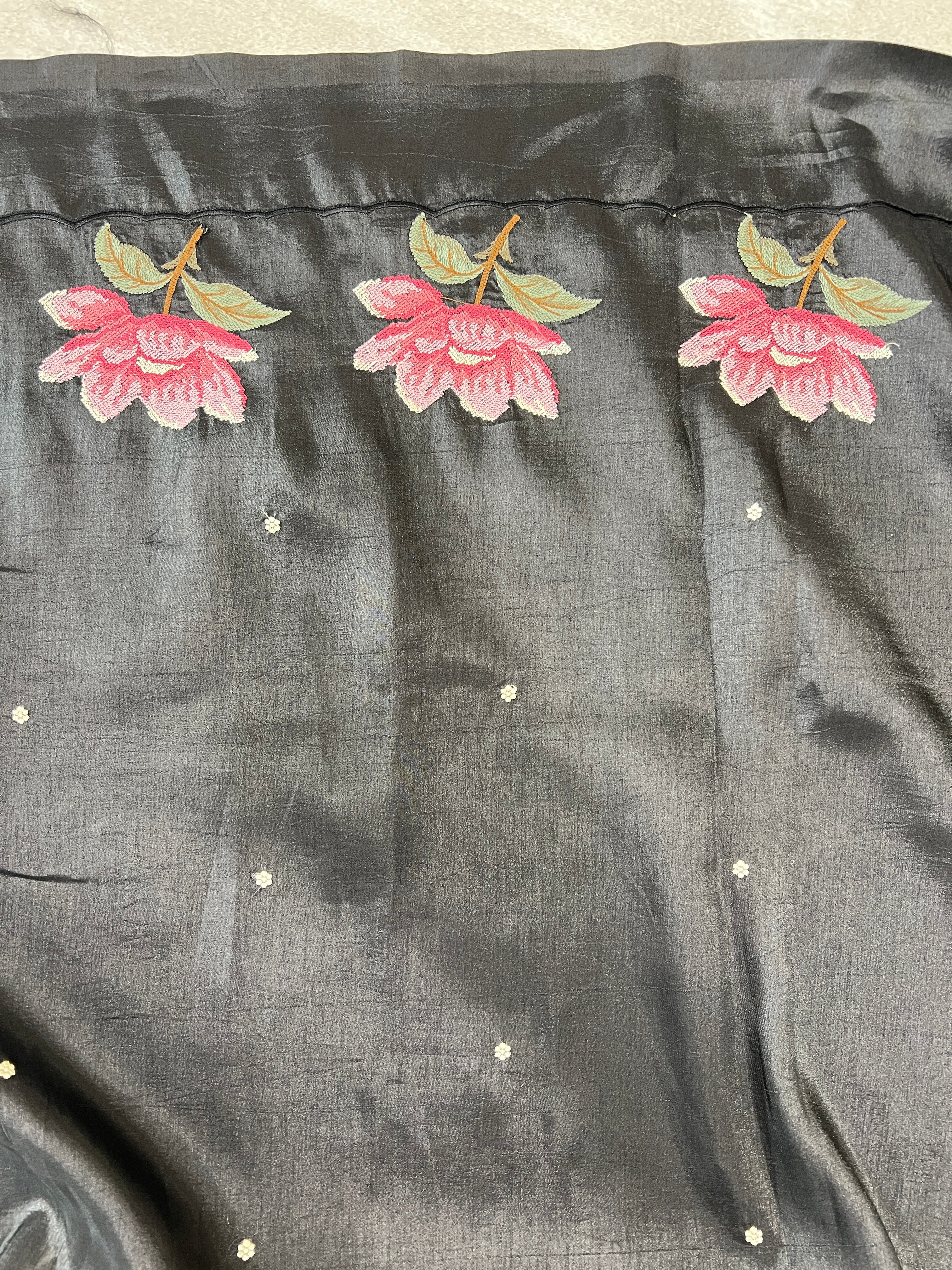 Floral Embroidery Detailed Tussar Saree | SUN578