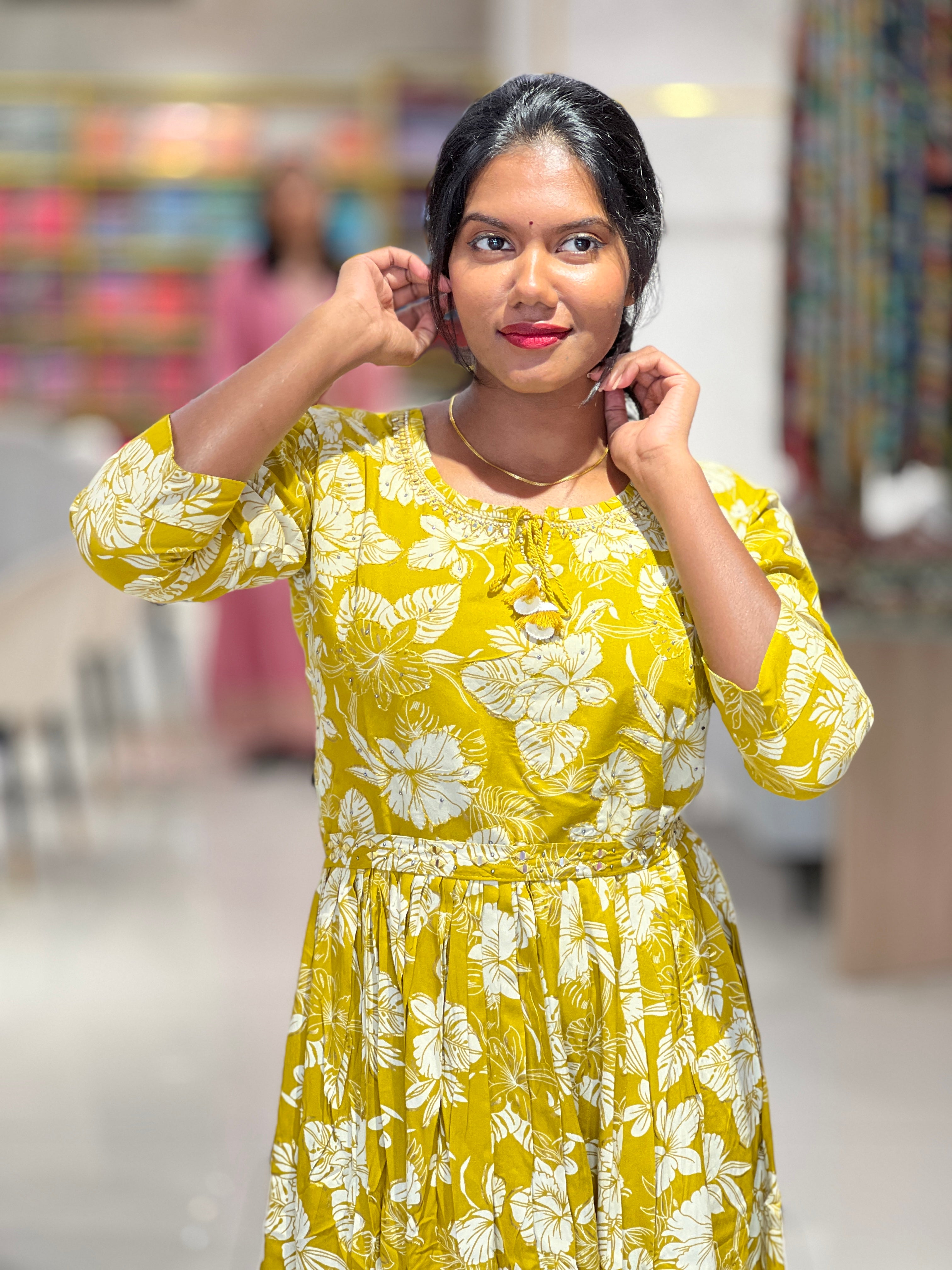 Digital Print With Embroidery Highlighted Rayon Finish Kurta | FW292