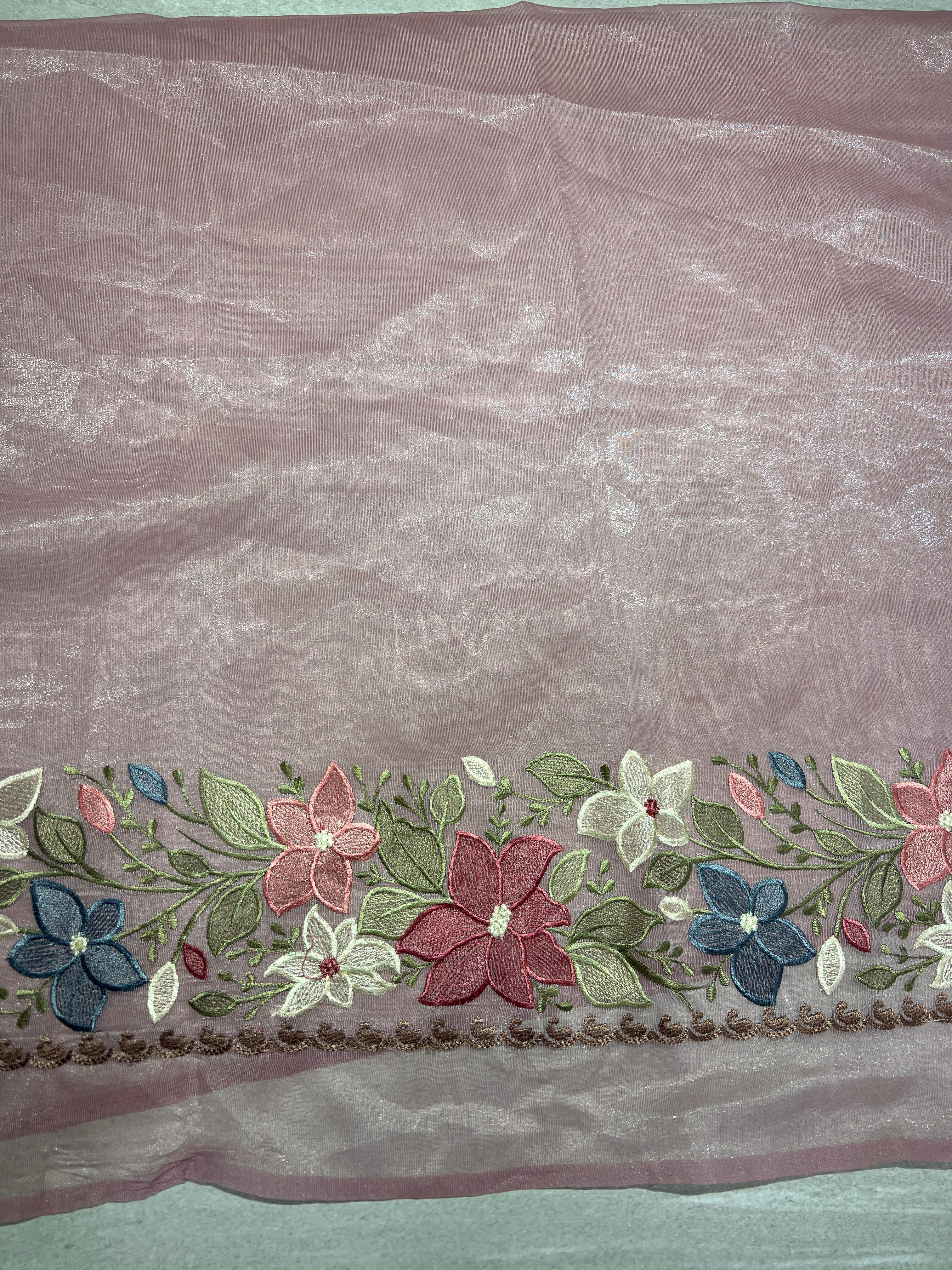 Multi-Colour Floral Embroidery Detailed Tissue Organza Saree | SUN519