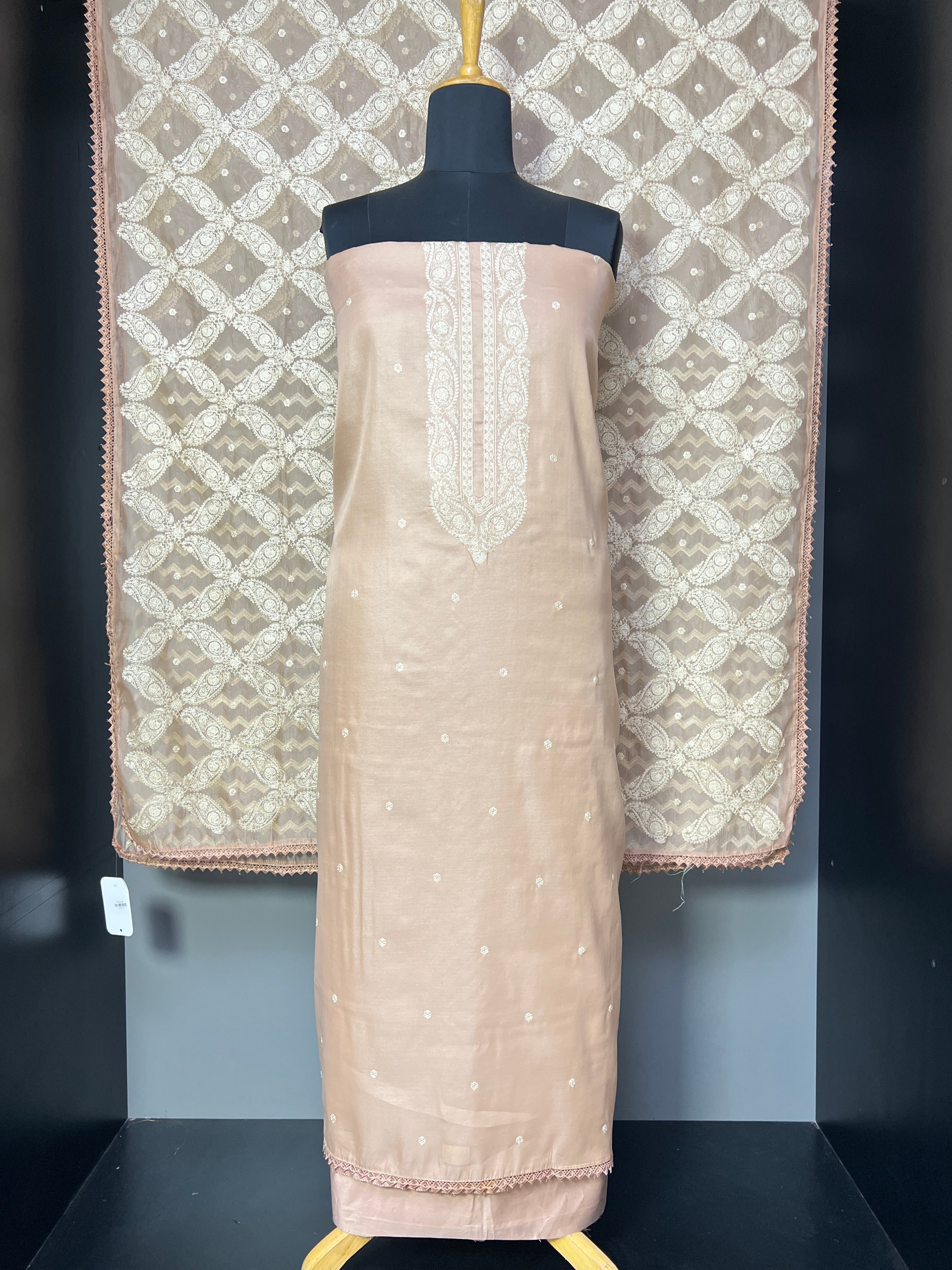 Machine Embroidered Semi Tussar Salwar Set | SUN112