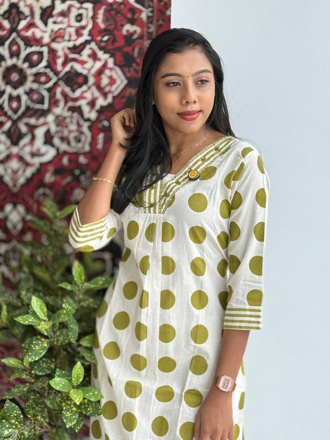 Polka Dot Pattern Printed Cotton Kurta Top & Bottom | DVC115