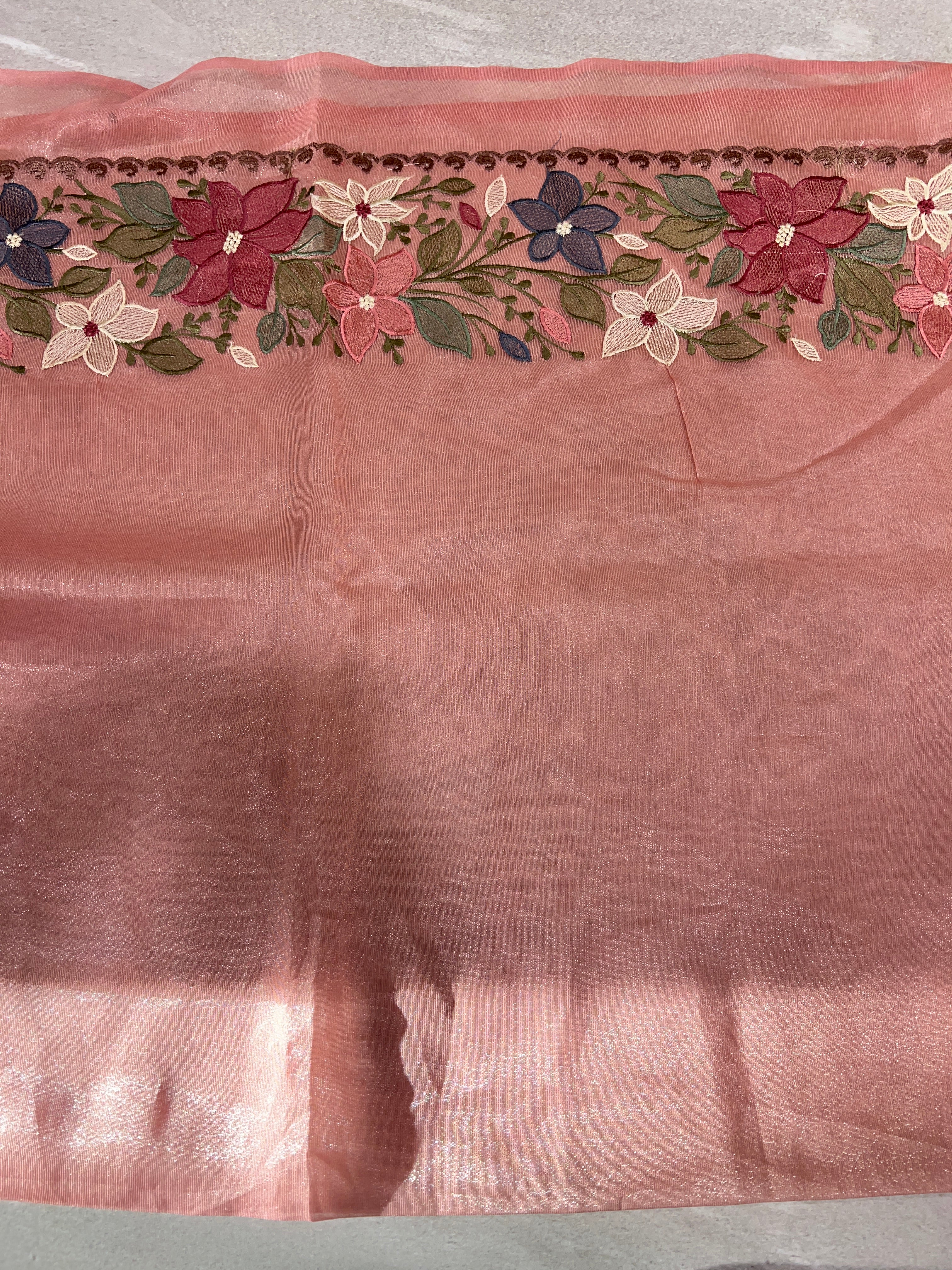 Multi-Colour Floral Embroidery Detailed Tissue Organza Saree | SUN518