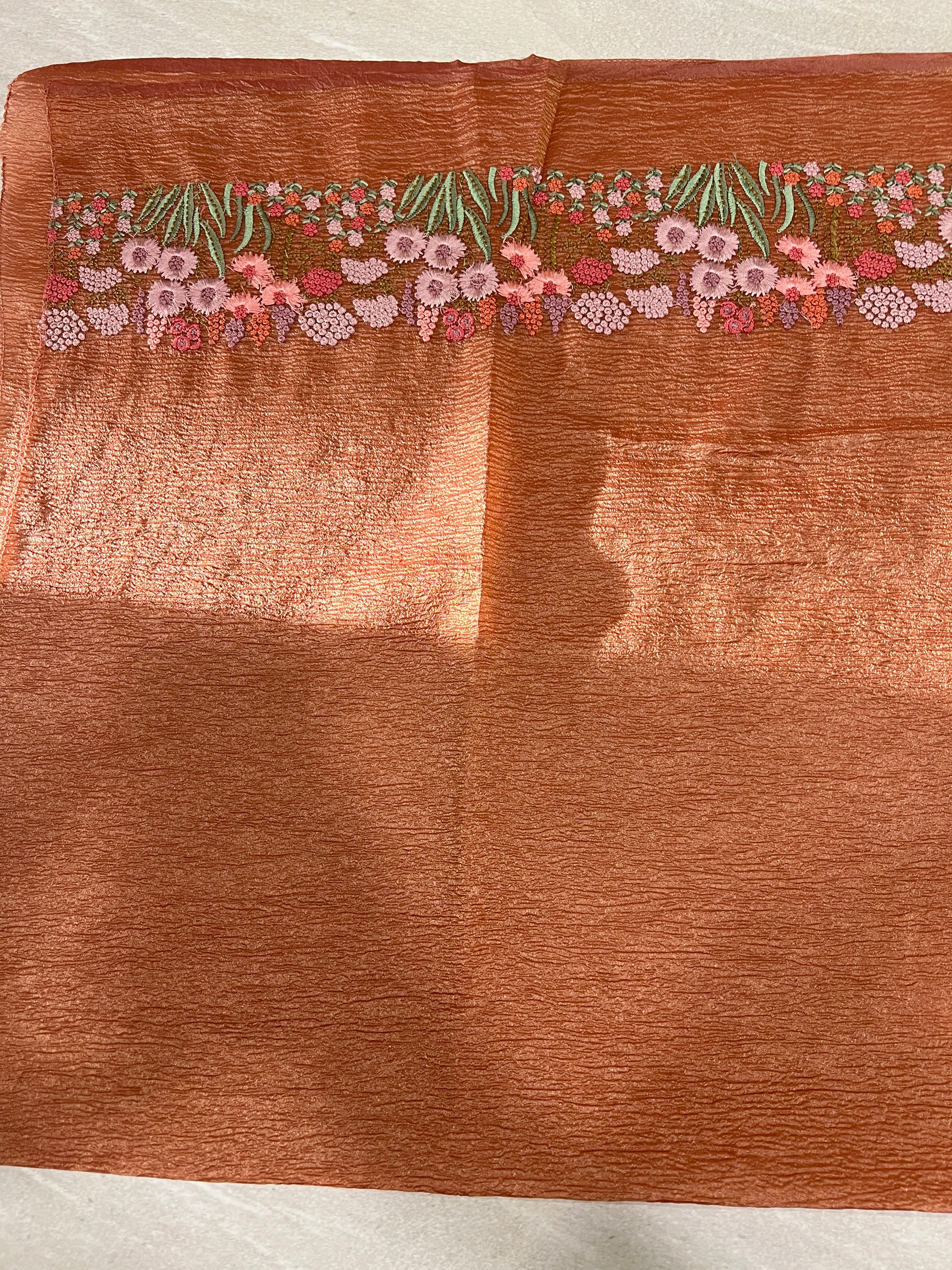 Machine Embroidered Crushed Organza Saree | SUN560