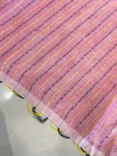 Pink Kantha Weave Thread Embroidered Linen Saree | NHH115