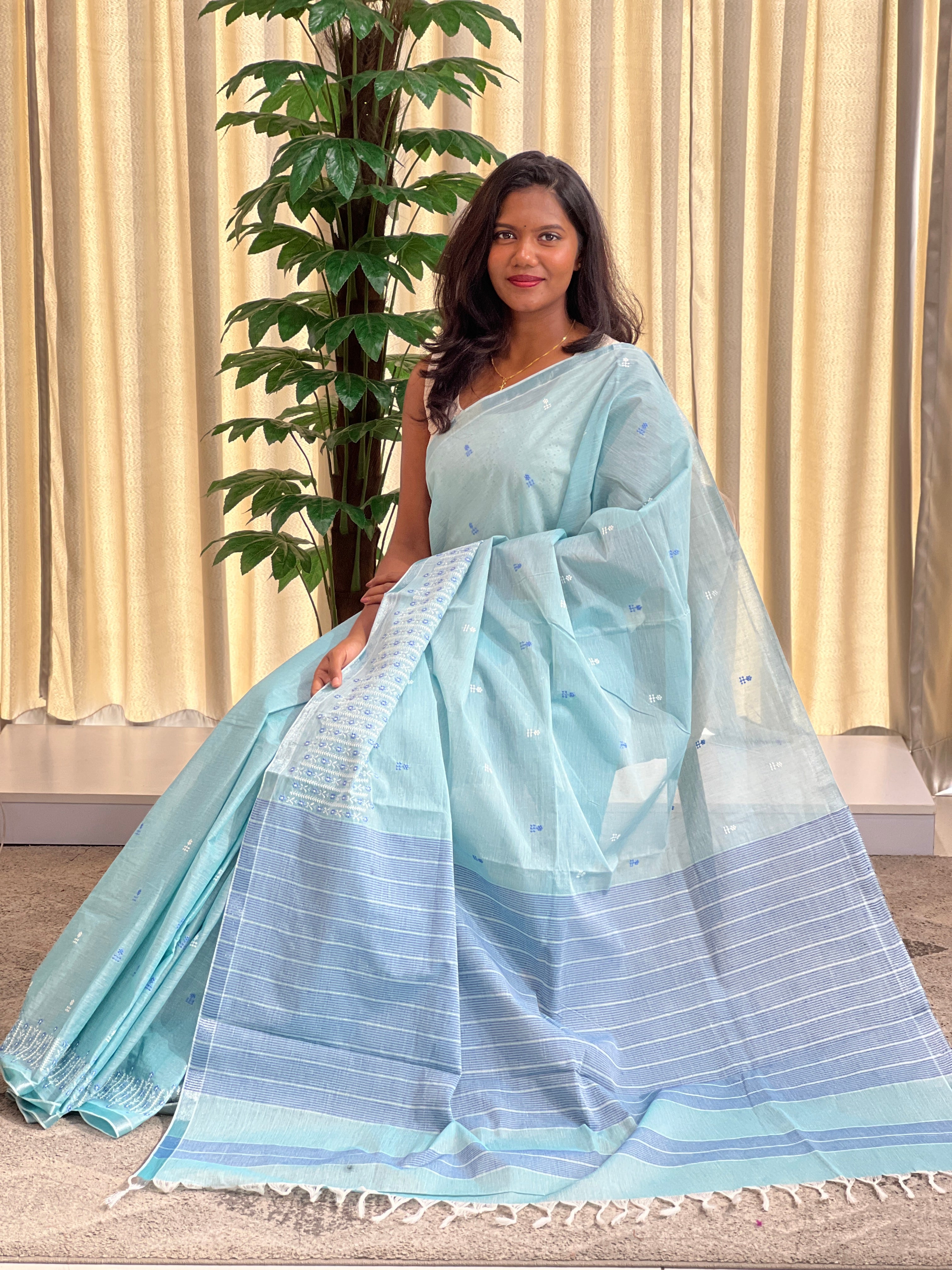 Machine Embroidered Cotton Saree | RVS107