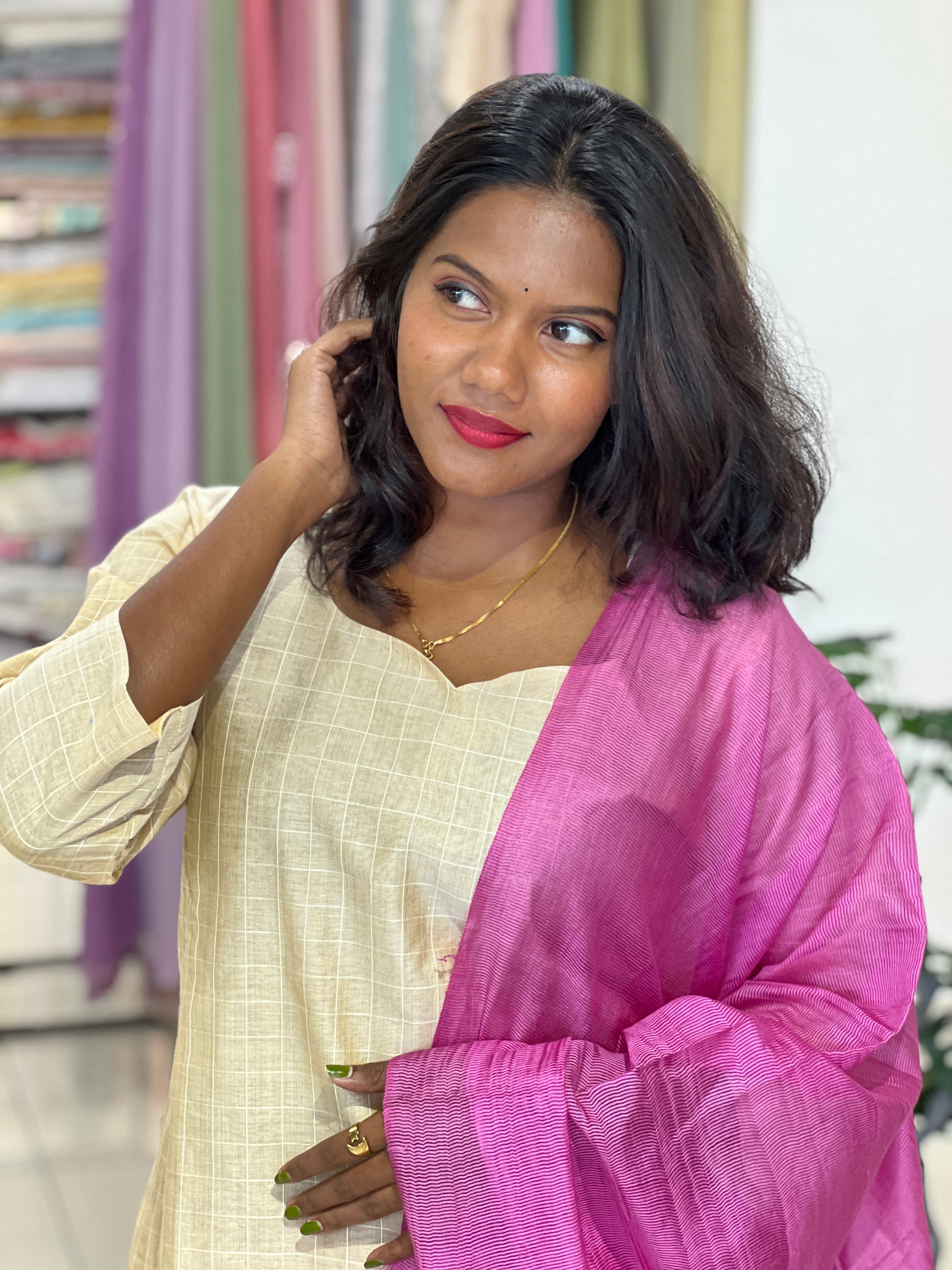 Check Pattern Chanderi Finish Kurta Set | IHP147