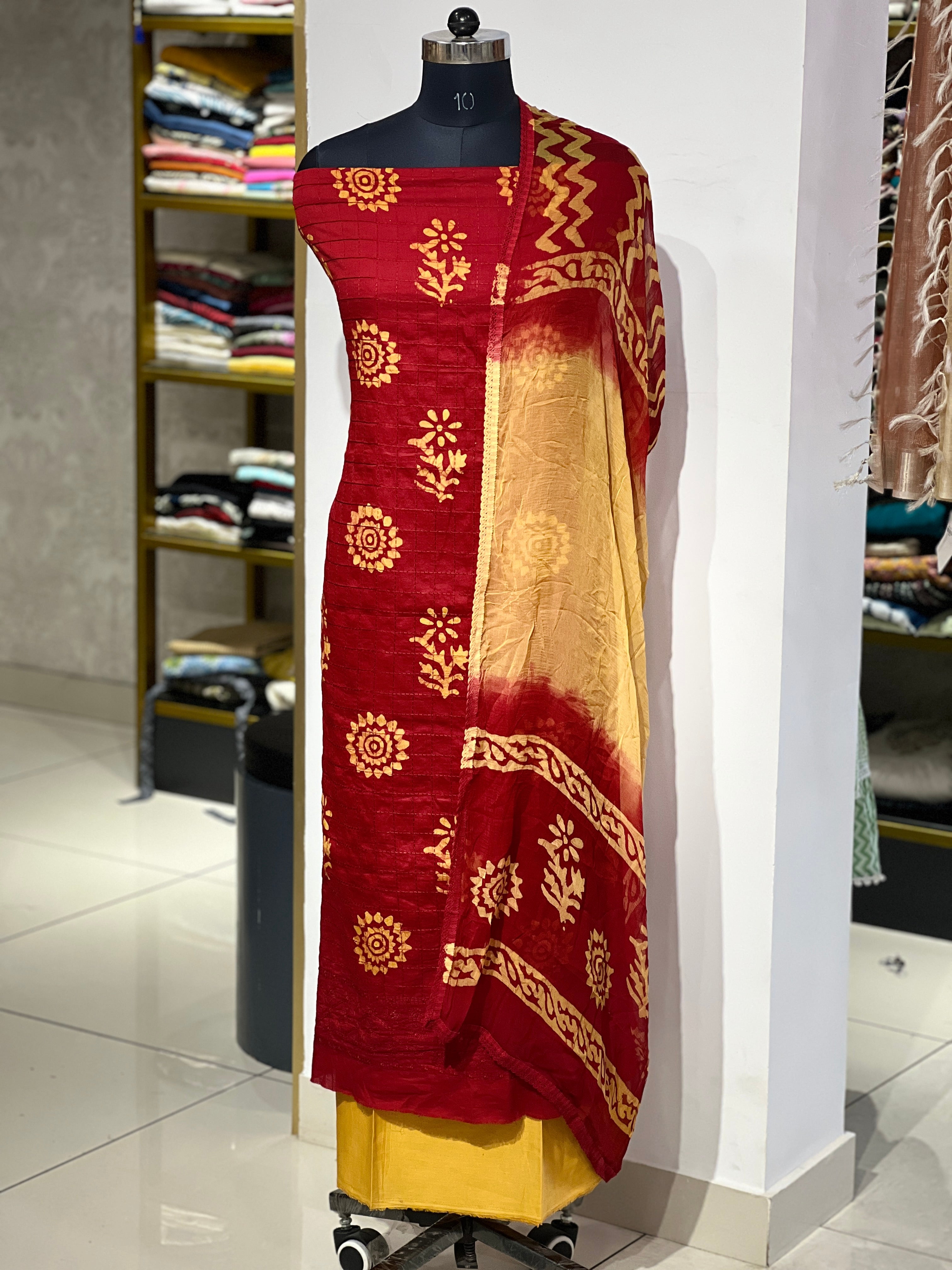 Check Pattern With Block Print Detailed Cotton Salwar Set | JT140
