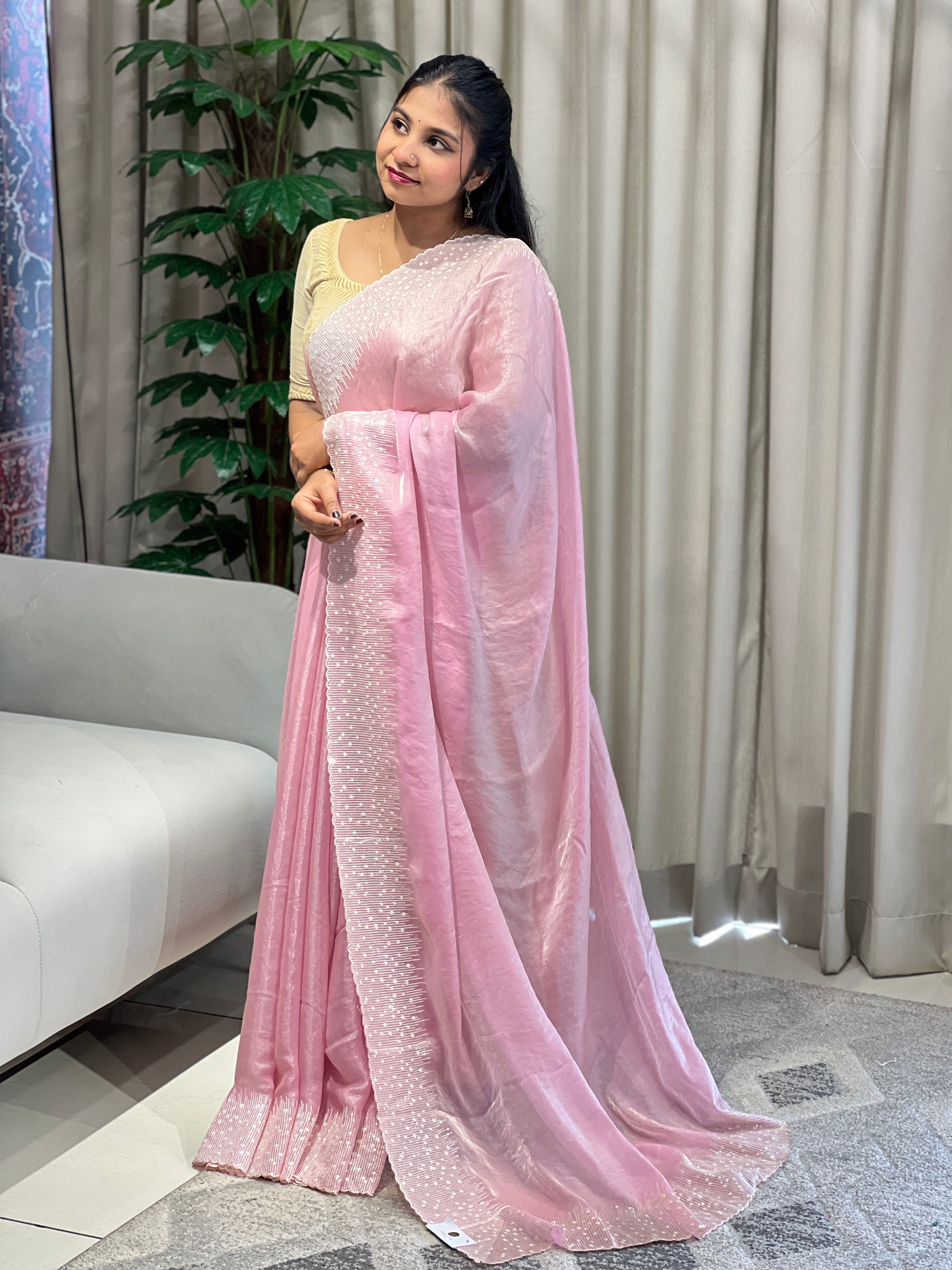 Machine Embroidery Detailed Velvet Georgette Saree | BLD1763