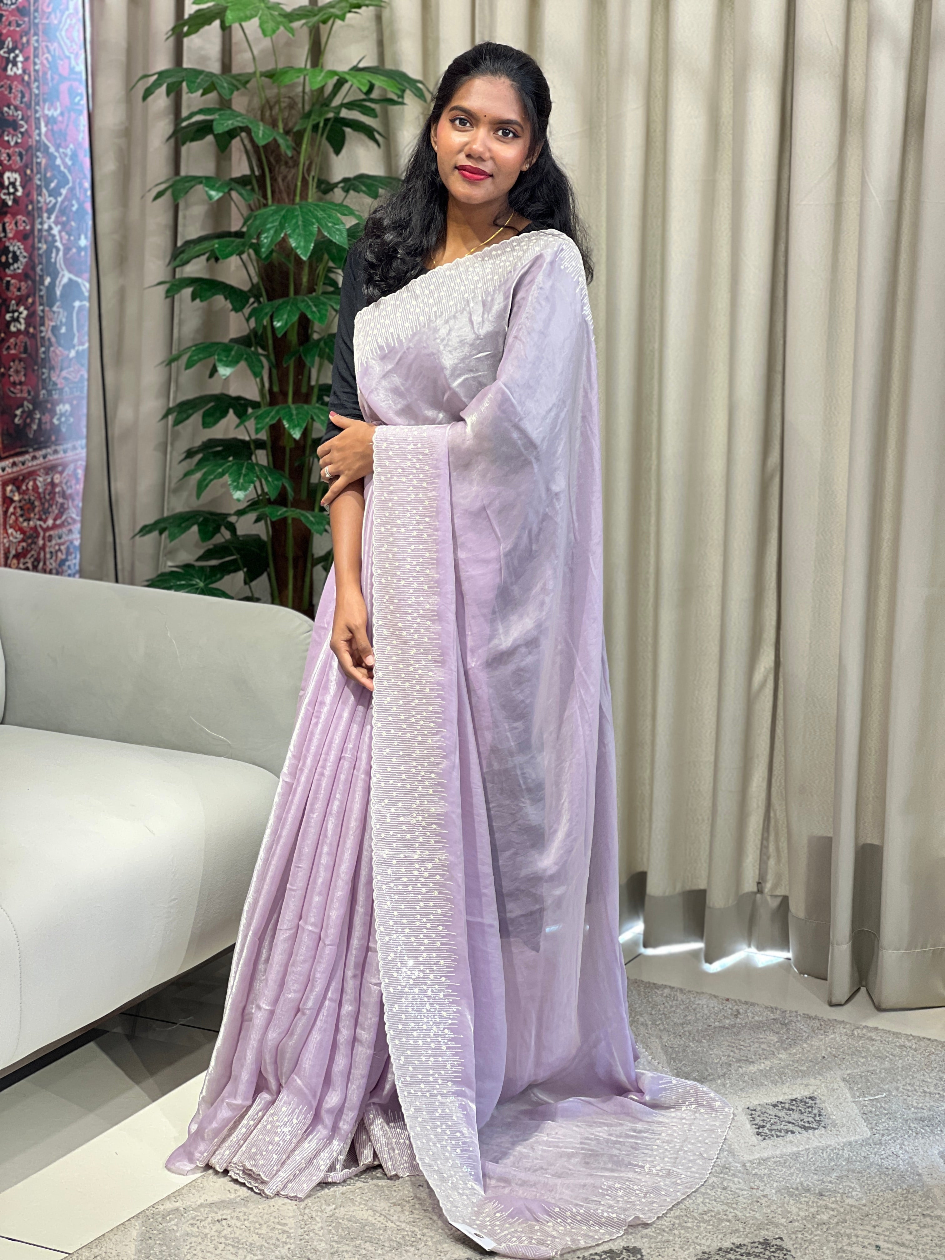 Machine Embroidery Detailed Velvet Georgette Saree | BLD1762