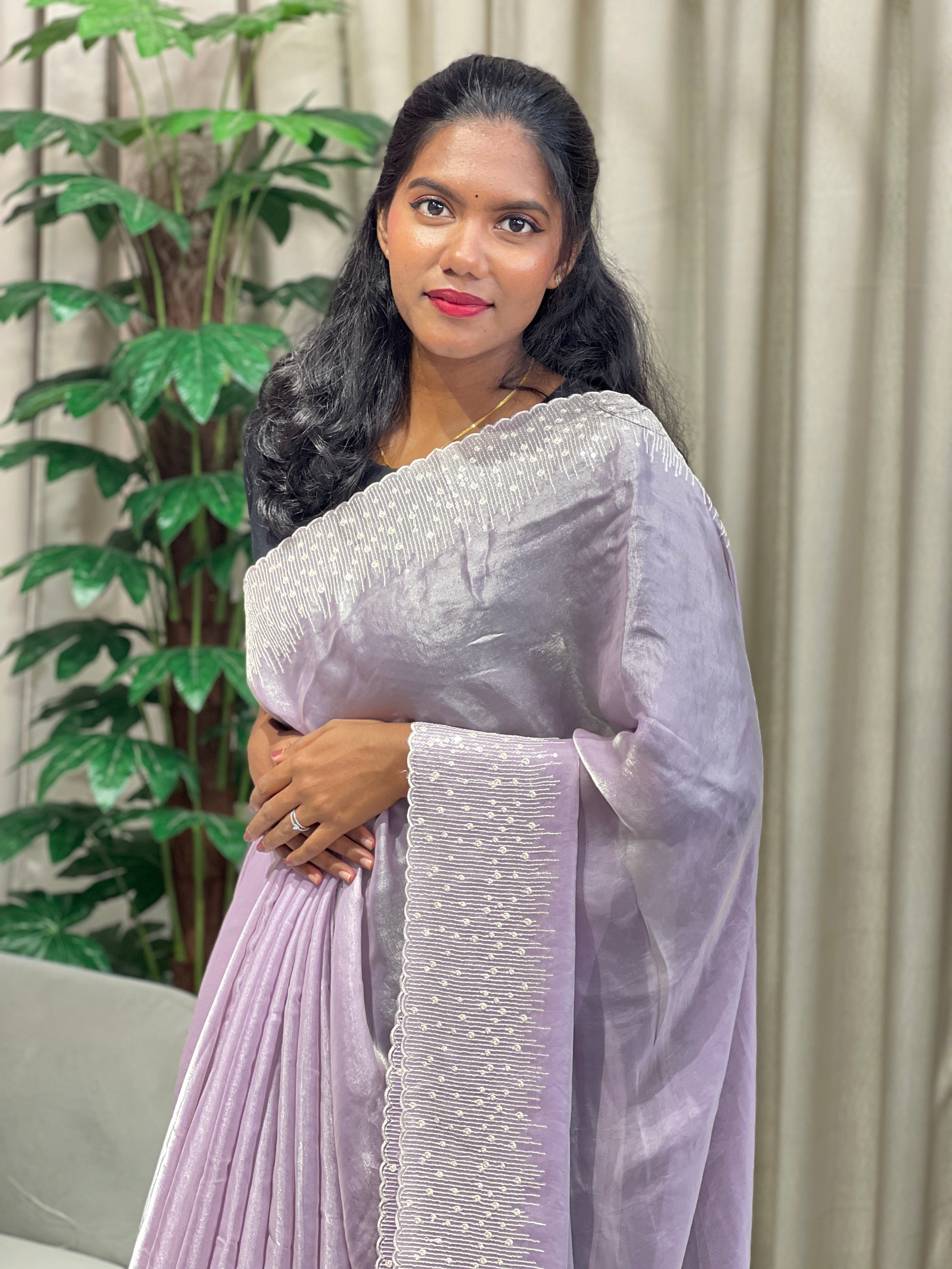 Machine Embroidery Detailed Velvet Georgette Saree | BLD1762