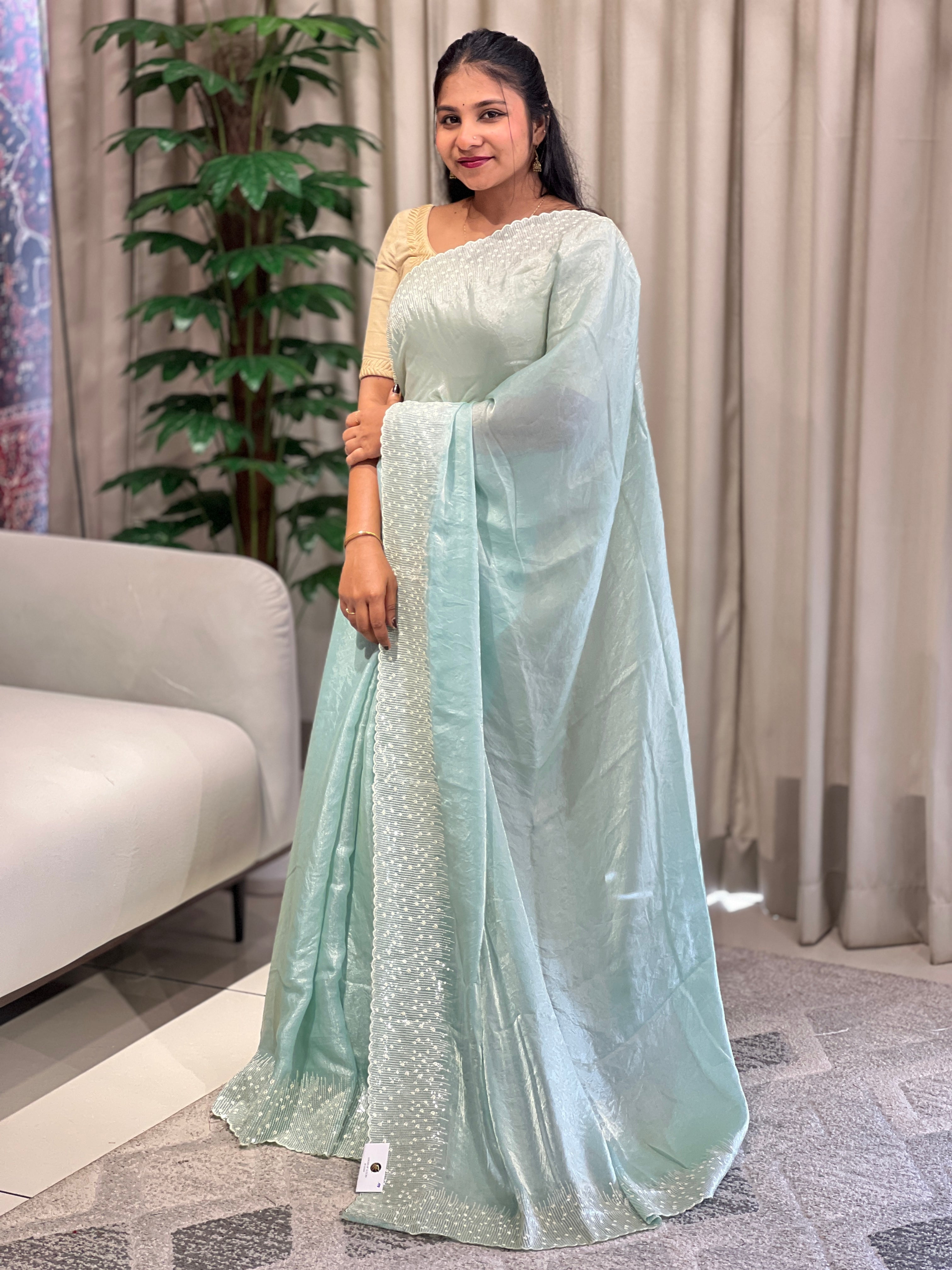 Machine Embroidery Detailed Velvet Georgette Saree | BLD1766