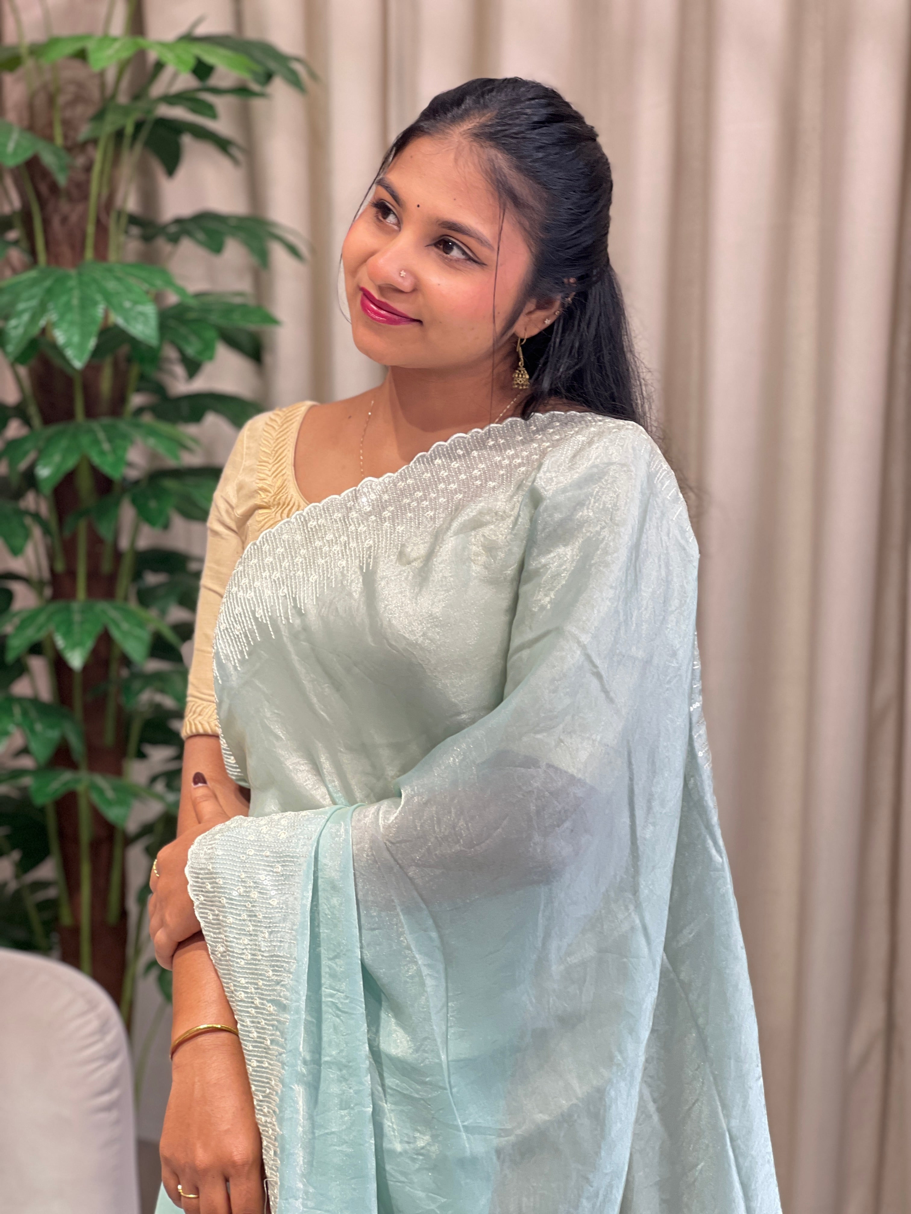 Machine Embroidery Detailed Velvet Georgette Saree | BLD1766