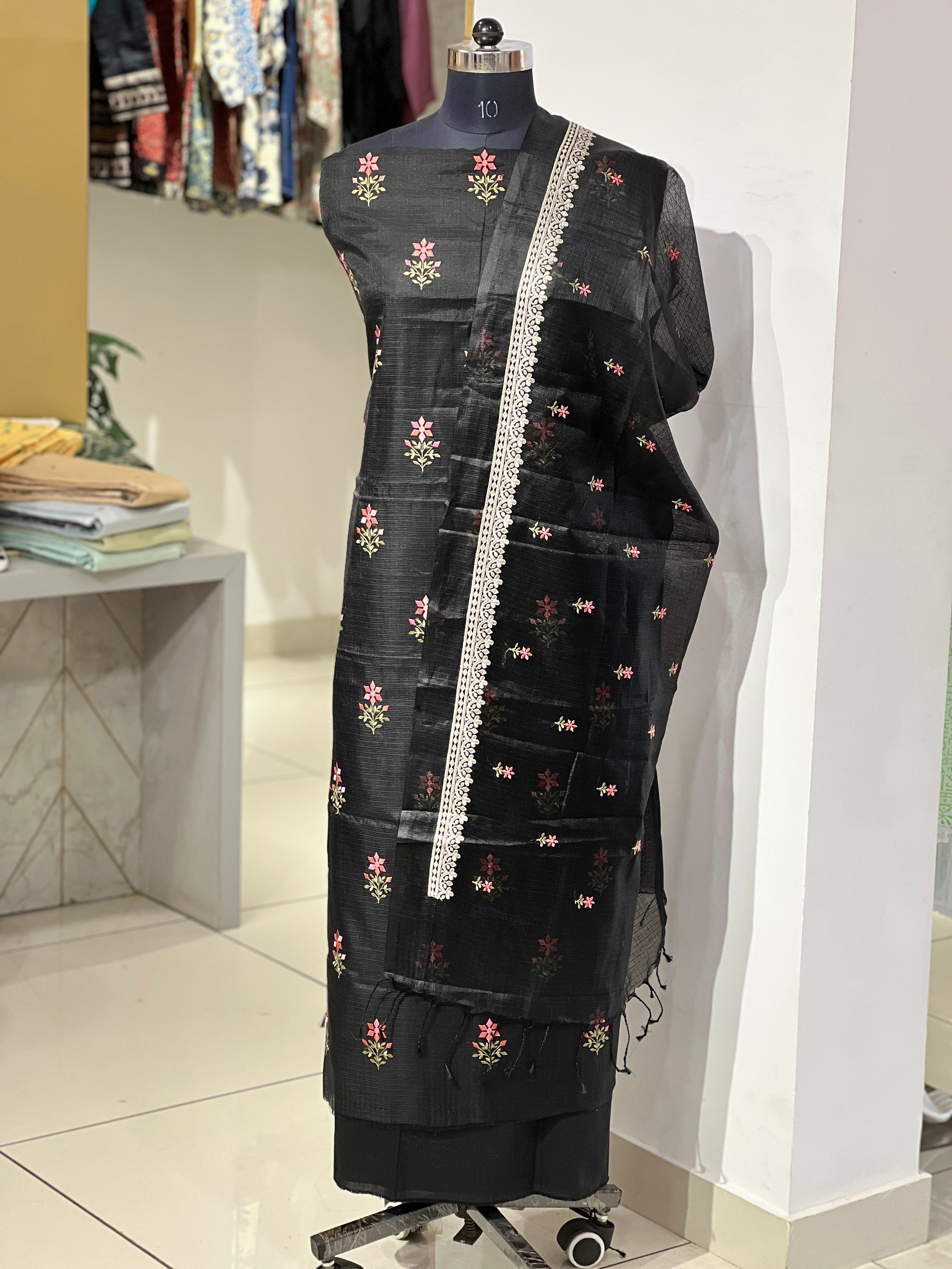 Floral Embroidery Detailed Silky Kota Salwar Set | MR337